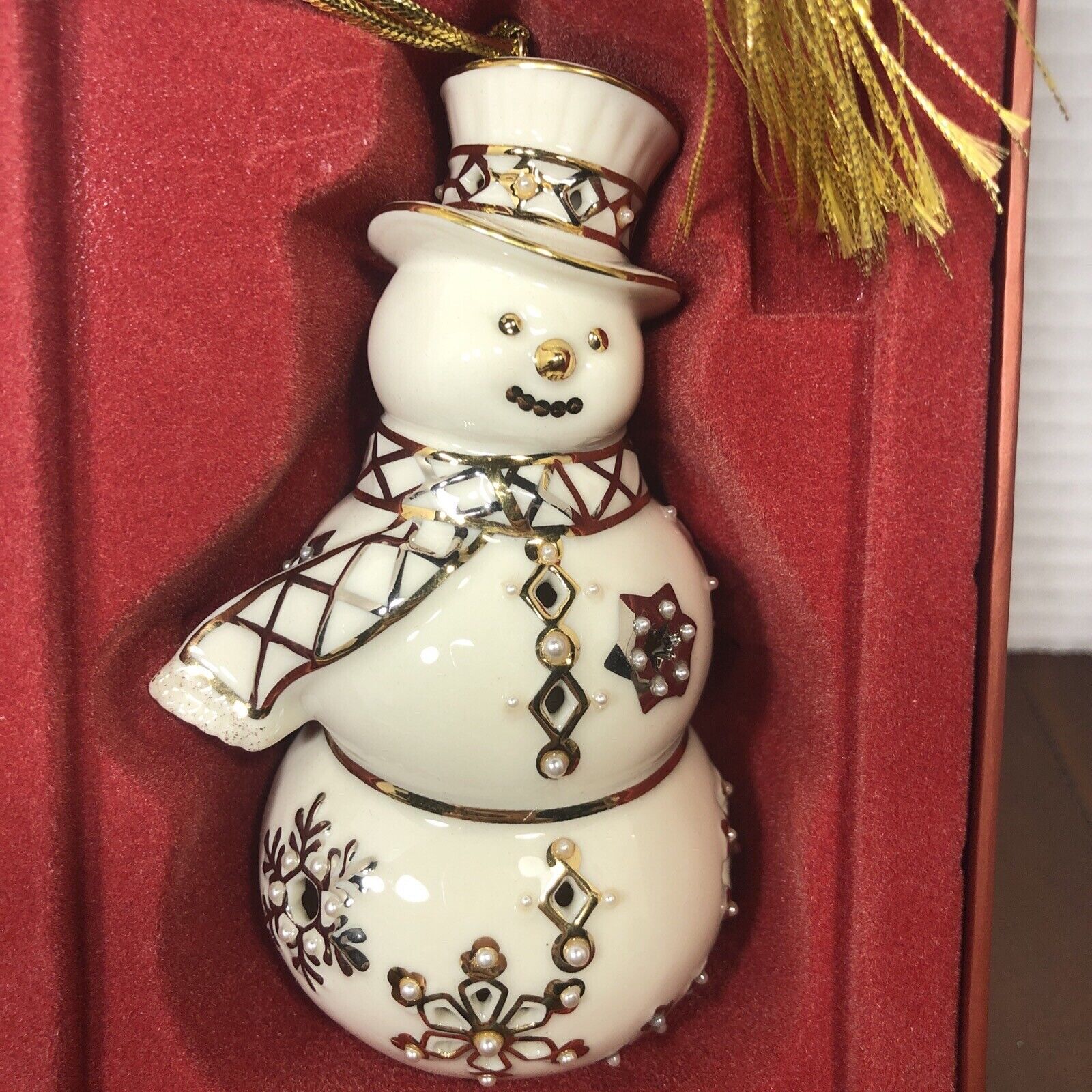 Lenox Florentine and Pearl Snowman Christmas Ornament With Box