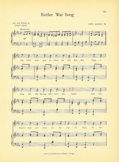 BUTLER UNIVERSITY Vintage Song Sheet c 1941 