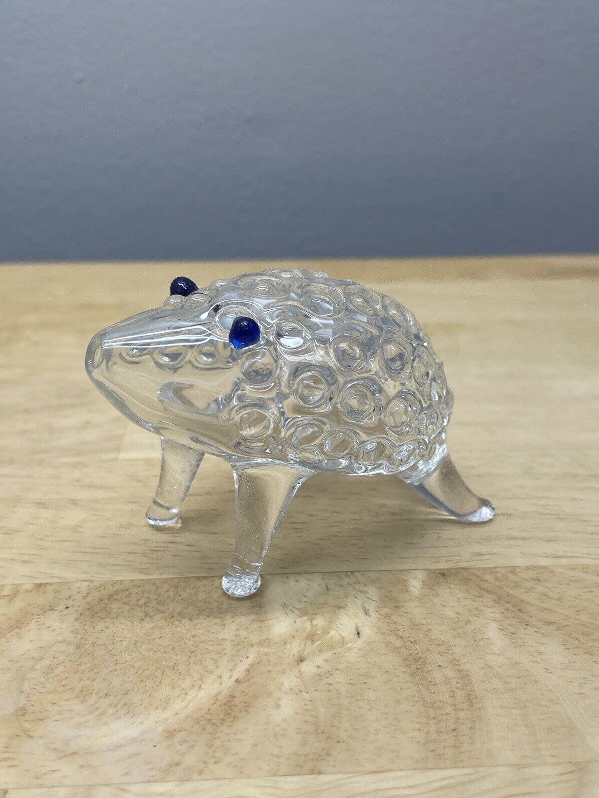 (Clear w/ Blue Eyes) Unique Blown Glass Hedgehog Shaped Tobacco Pipe / Ornament