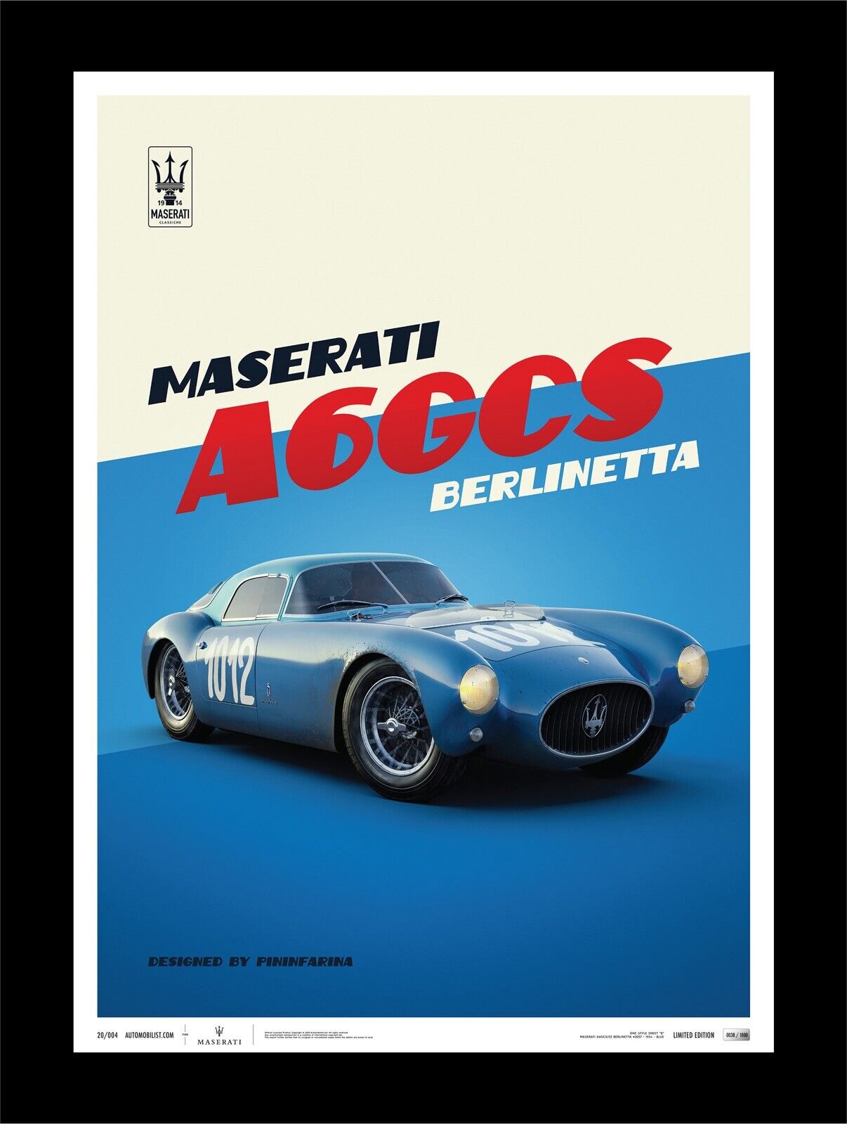 1954 Maserati A6GCS Blue Berlinetta Art Print Poster Ltd Ed 1000
