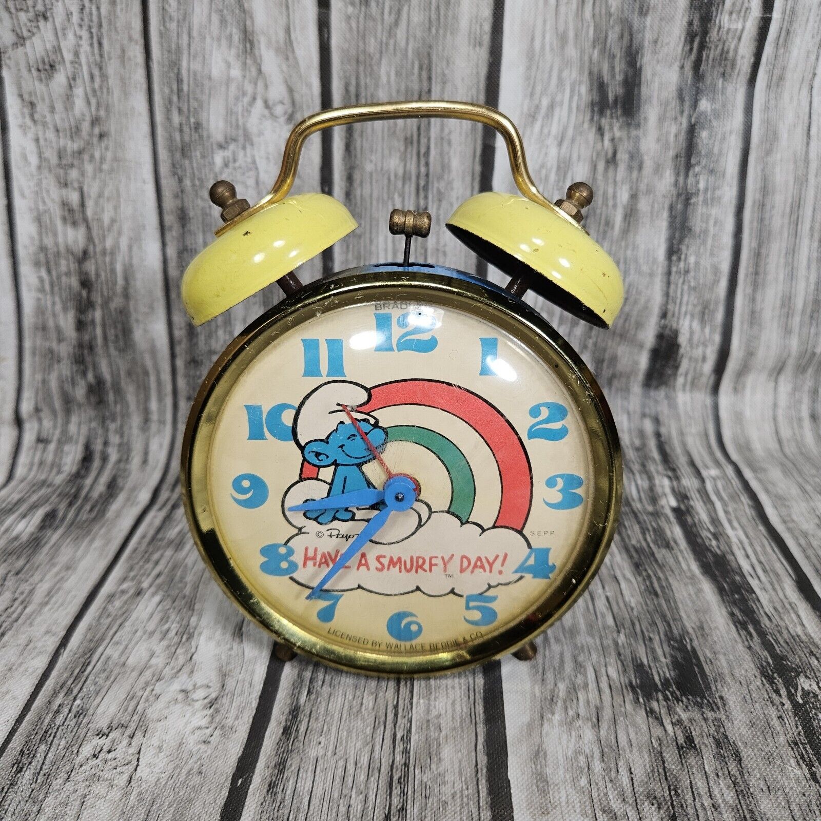 Vintage Have a Smurfy Day Smurf Rainbow Twin Bell Alarm Clock Bradley  Untested