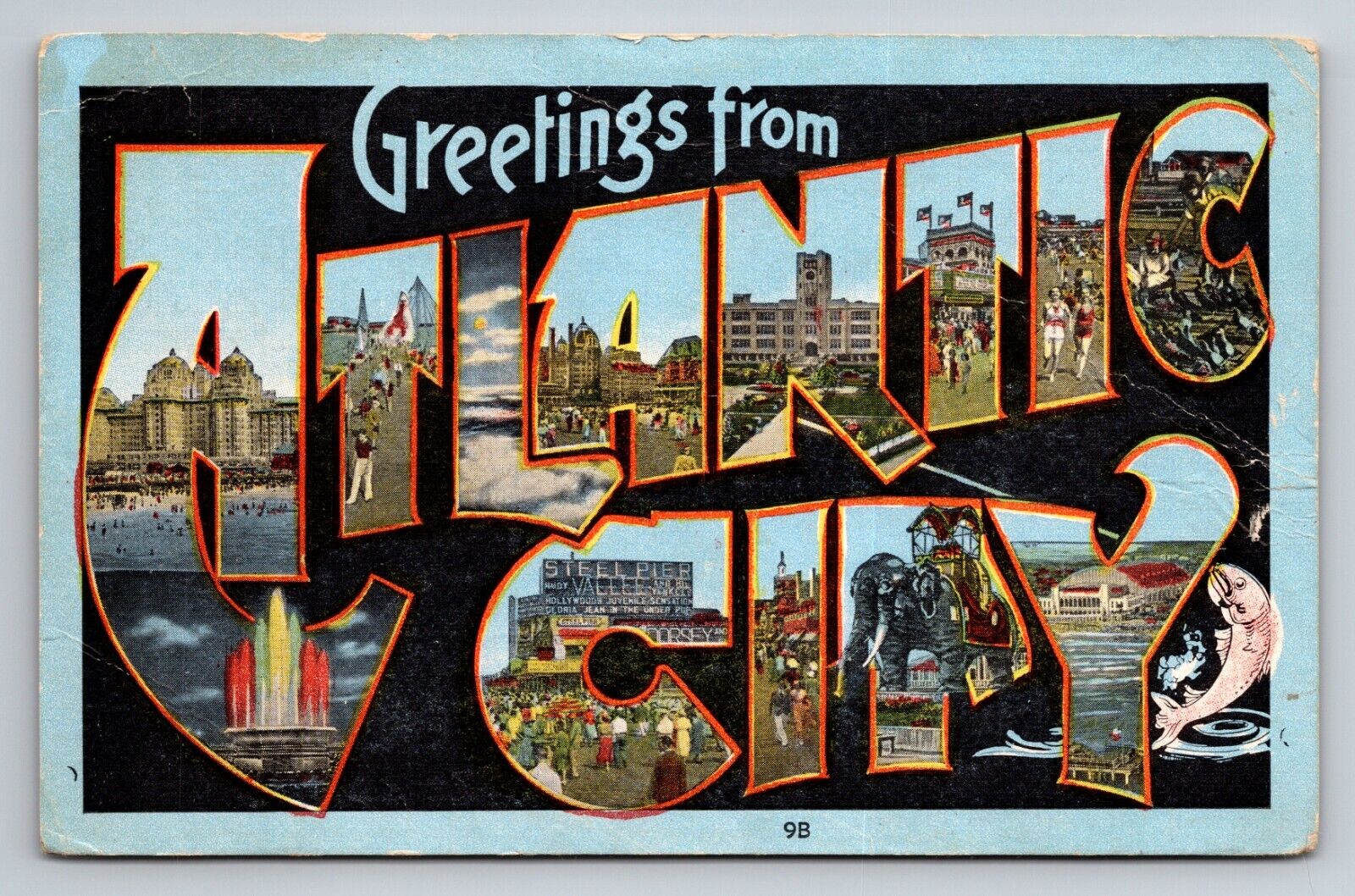 Greetings from Atlantic City New Jersey Vintage Unposted Linen Postcard