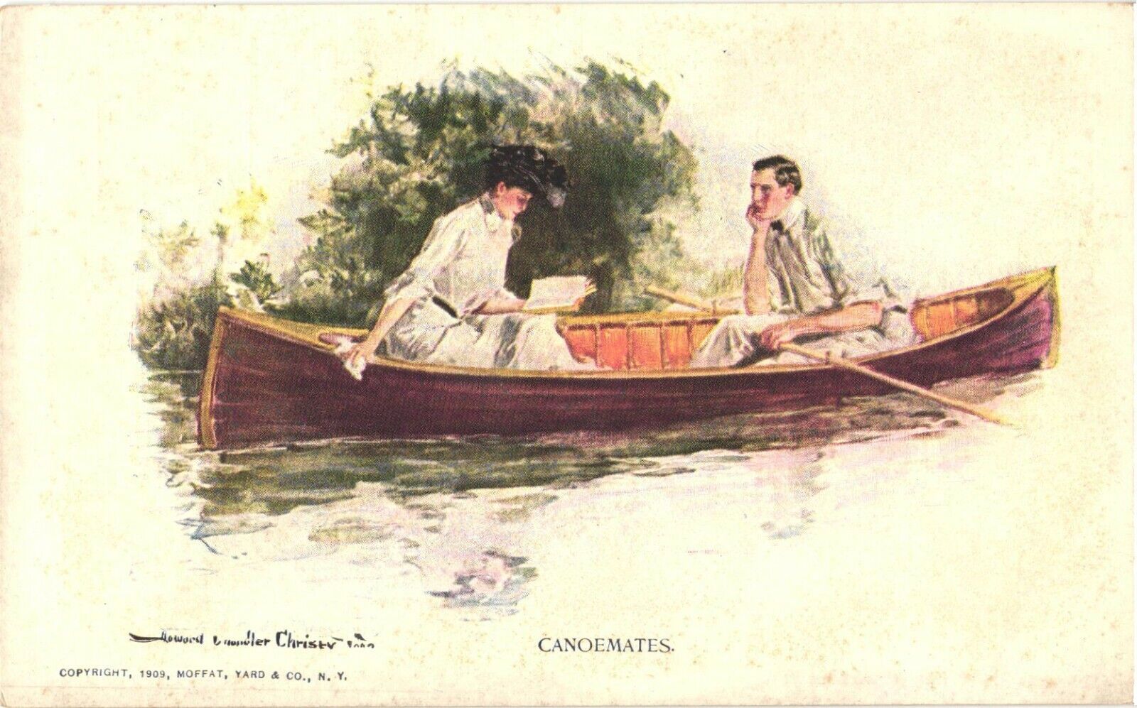 Man And Woman Canoeing, Canoemates Postcard