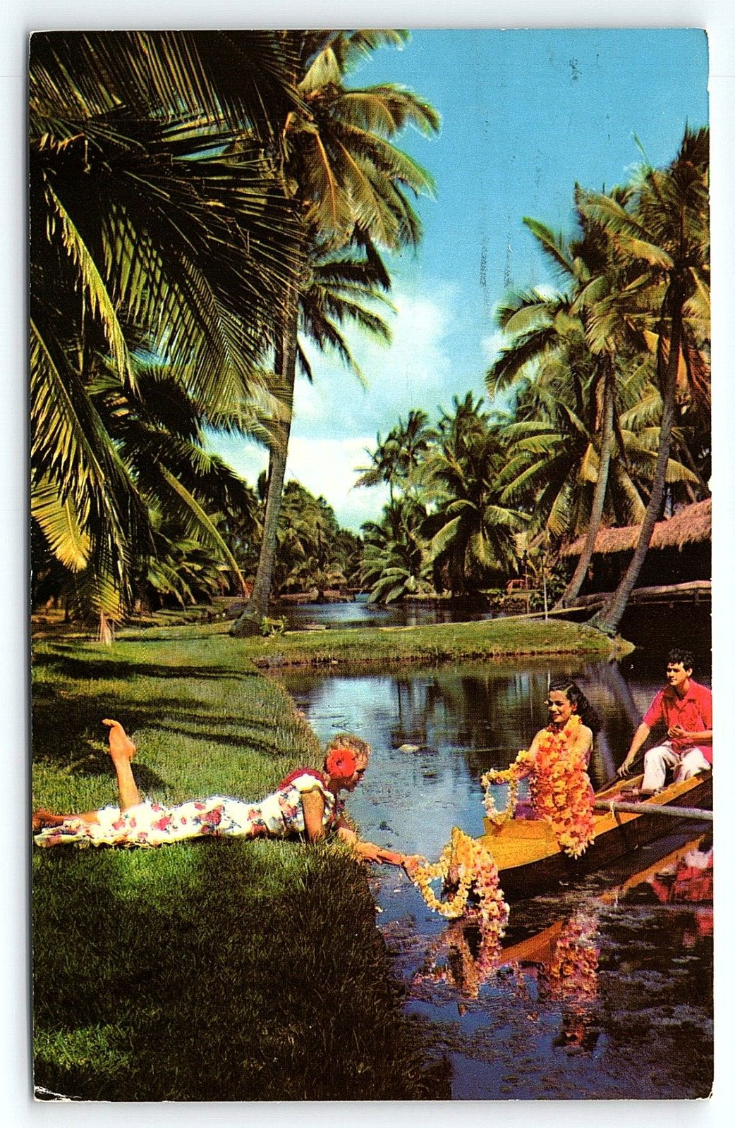 1960s KAUAI ISLAND HAWAII COCO PALMS RESORT HOTEL TROPICAL LAGOON POSTCARD P2389