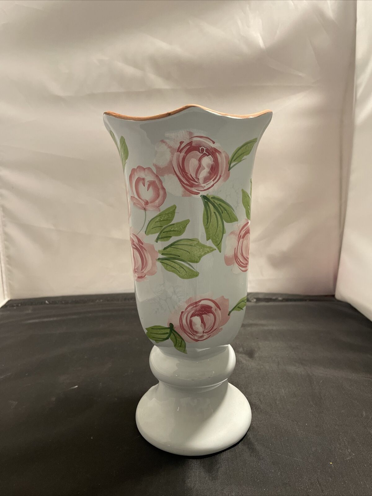 Vintage Westlake Village Red Clay Glazed Floral Vase Joelson Industried Lt Blue