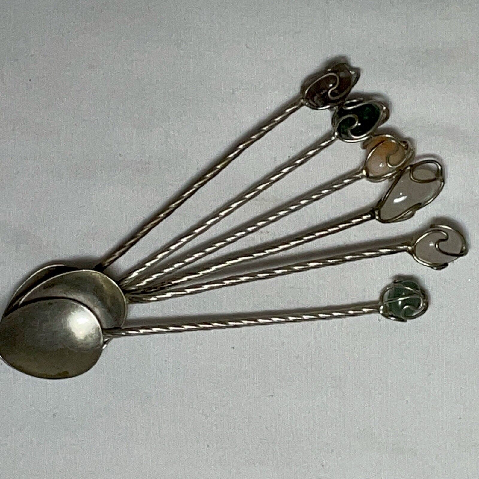 Vintage Brazilian Demitasse Spoons W/ Natural Quartz Stone Handle