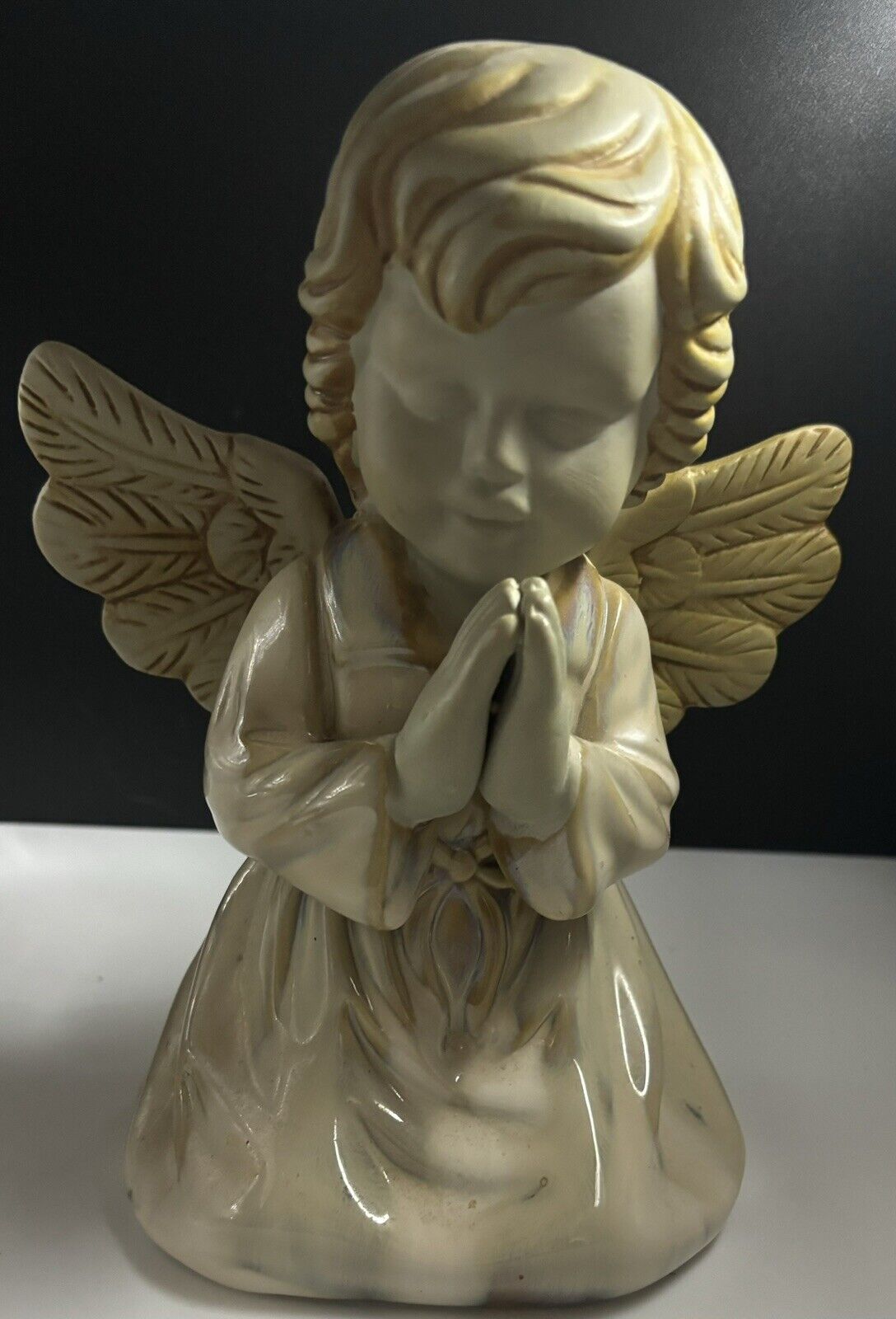 1960's Vintage Angel Praying 8 inches tall. Brown and Beige Wings have detailing