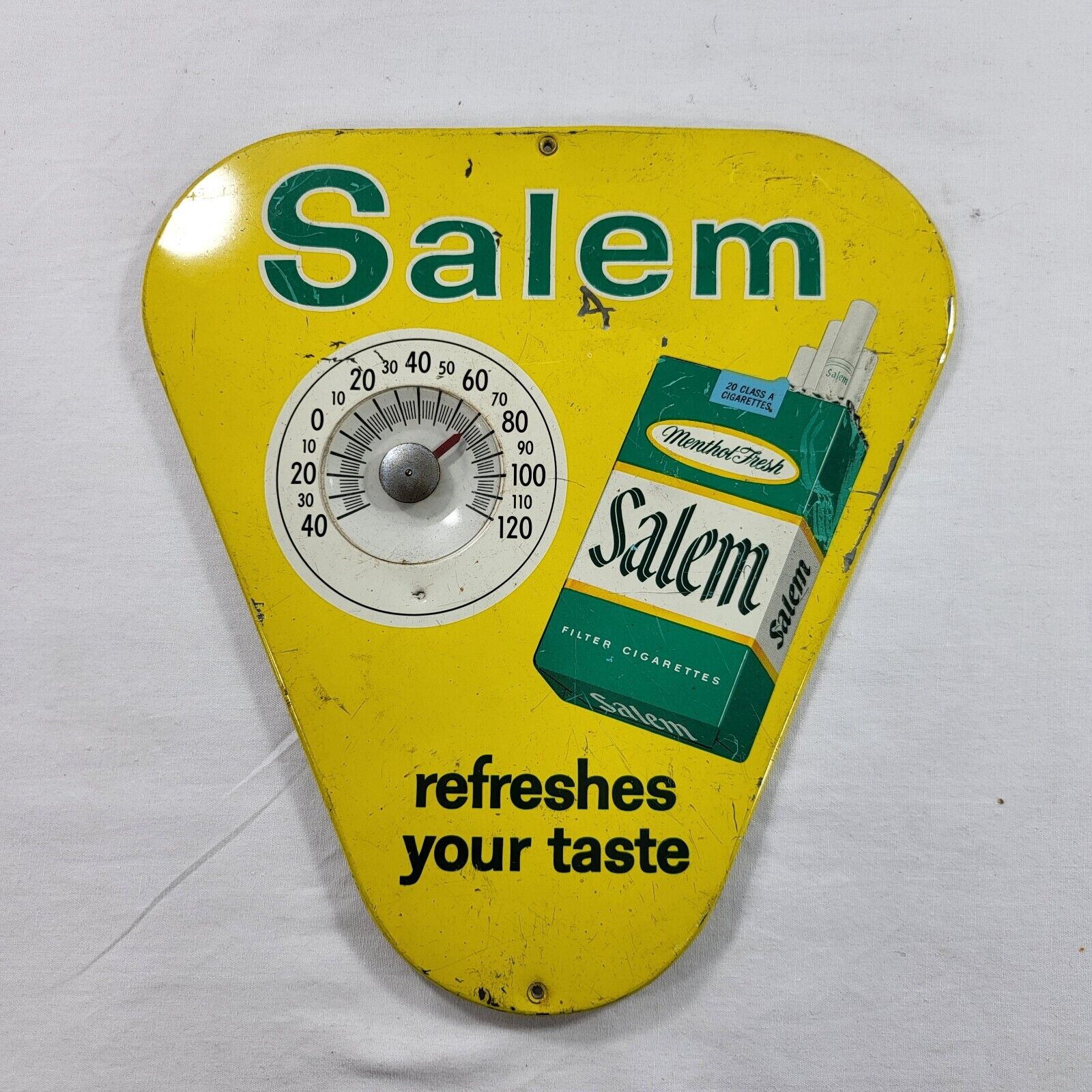 1950's Salem Cigarettes Metal Triangle Thermometer Sign - Authentic