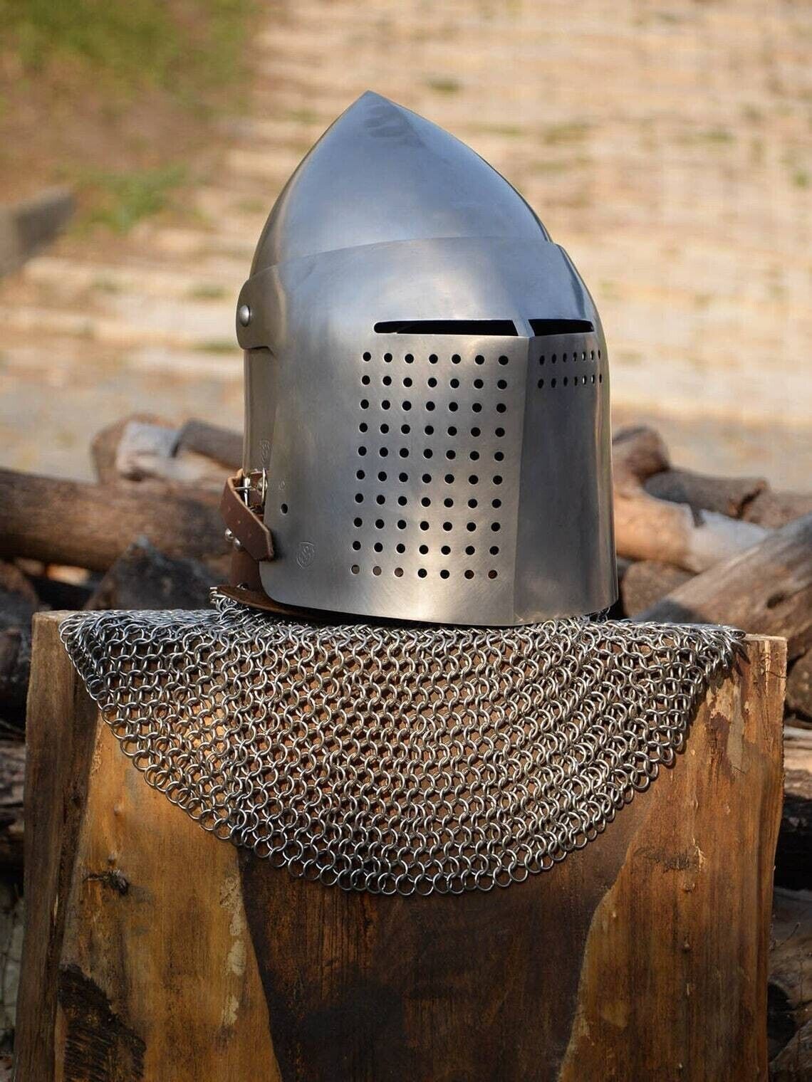 Knight Costume Bascinet Medieval French Knight Helmet Combat SCA Battle Ready