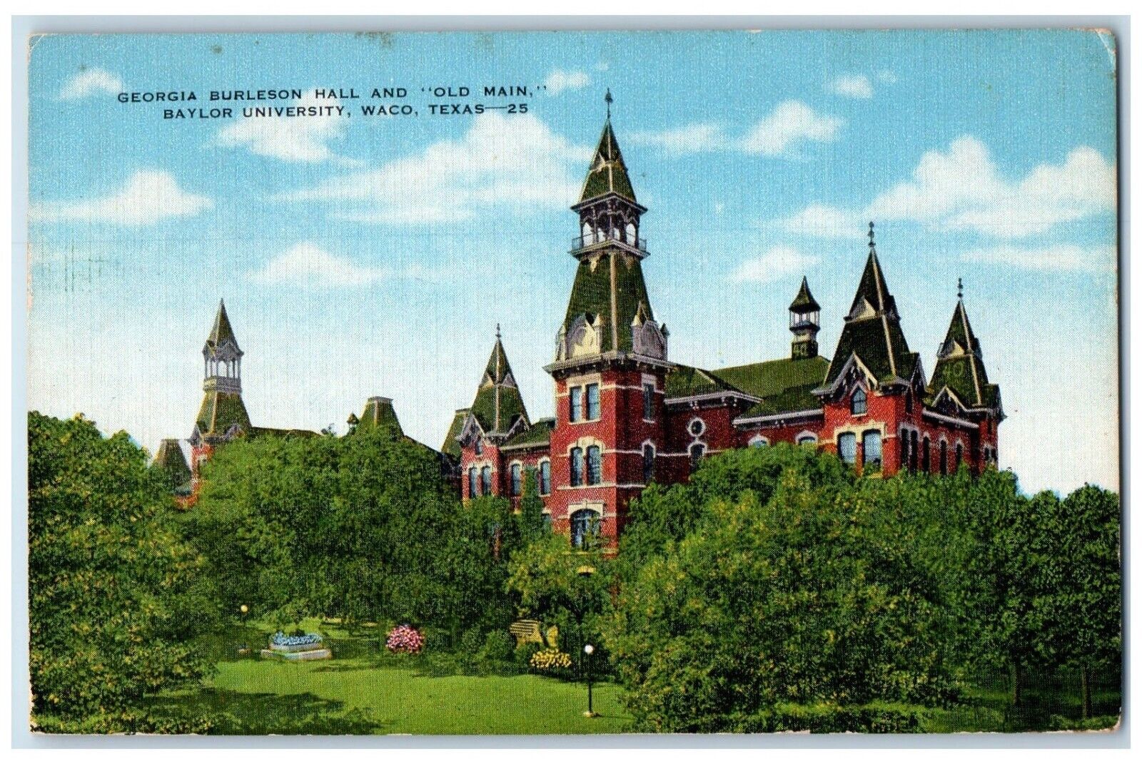c1951 Georgia Burleson Hall Old Main Baylor University Waco Texas TX Postcard