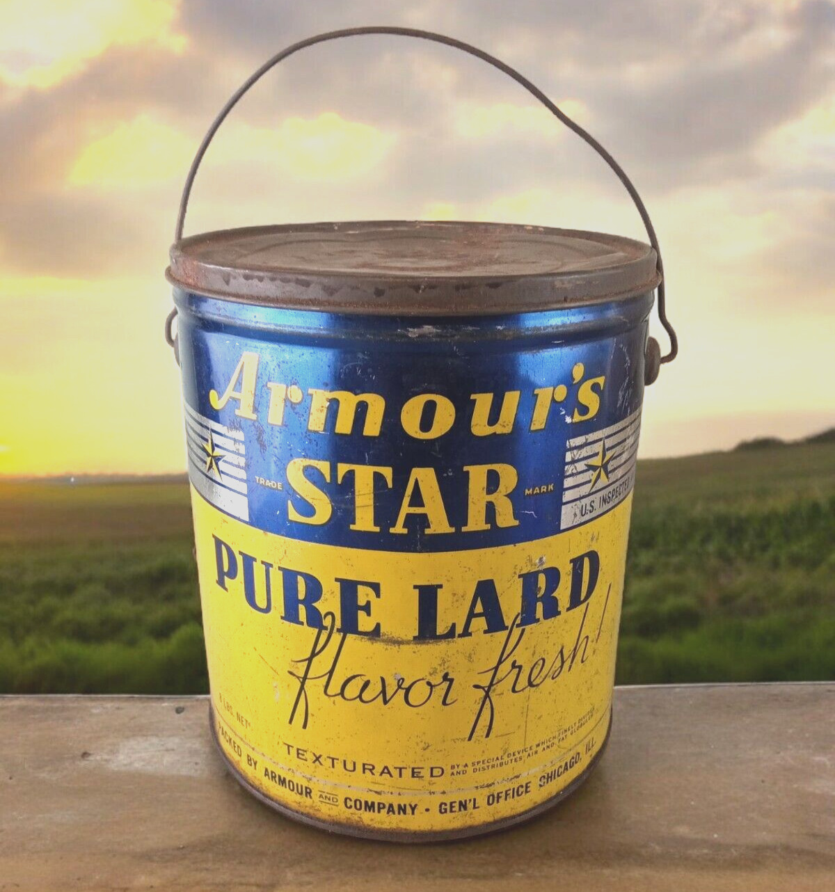 ARMOUR'S STAR Flavor Fresh 8 lb. Lard Can Tin Pail  Vintage Advertising RARE