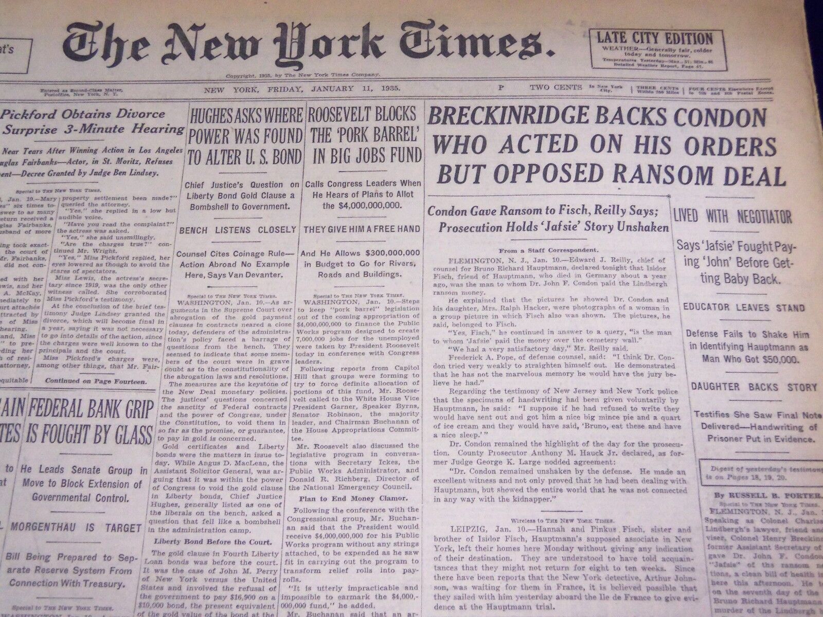 1935 JANUARY 11 NEW YORK TIMES - BRECKINRIDGE BACKS CONDON - NT 1929