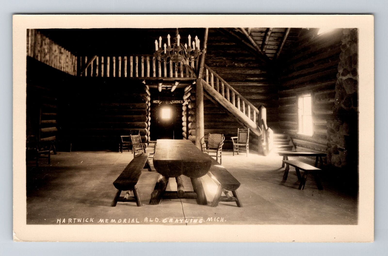 Grayling MI-Michigan RPPC Hartwick Memorial Interior Real Photo 1910 Postcard