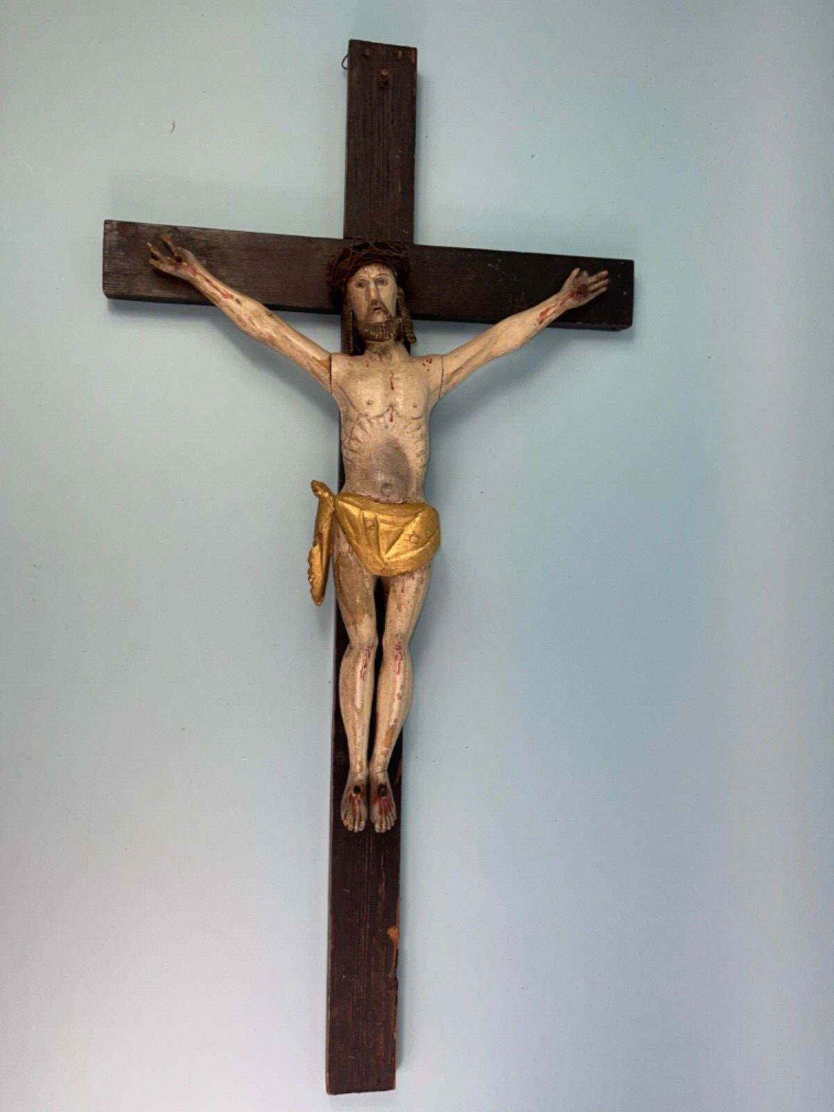 Antique Cross Wood wall Crucifix Jesus Christ Christianity 33 inches hand craved
