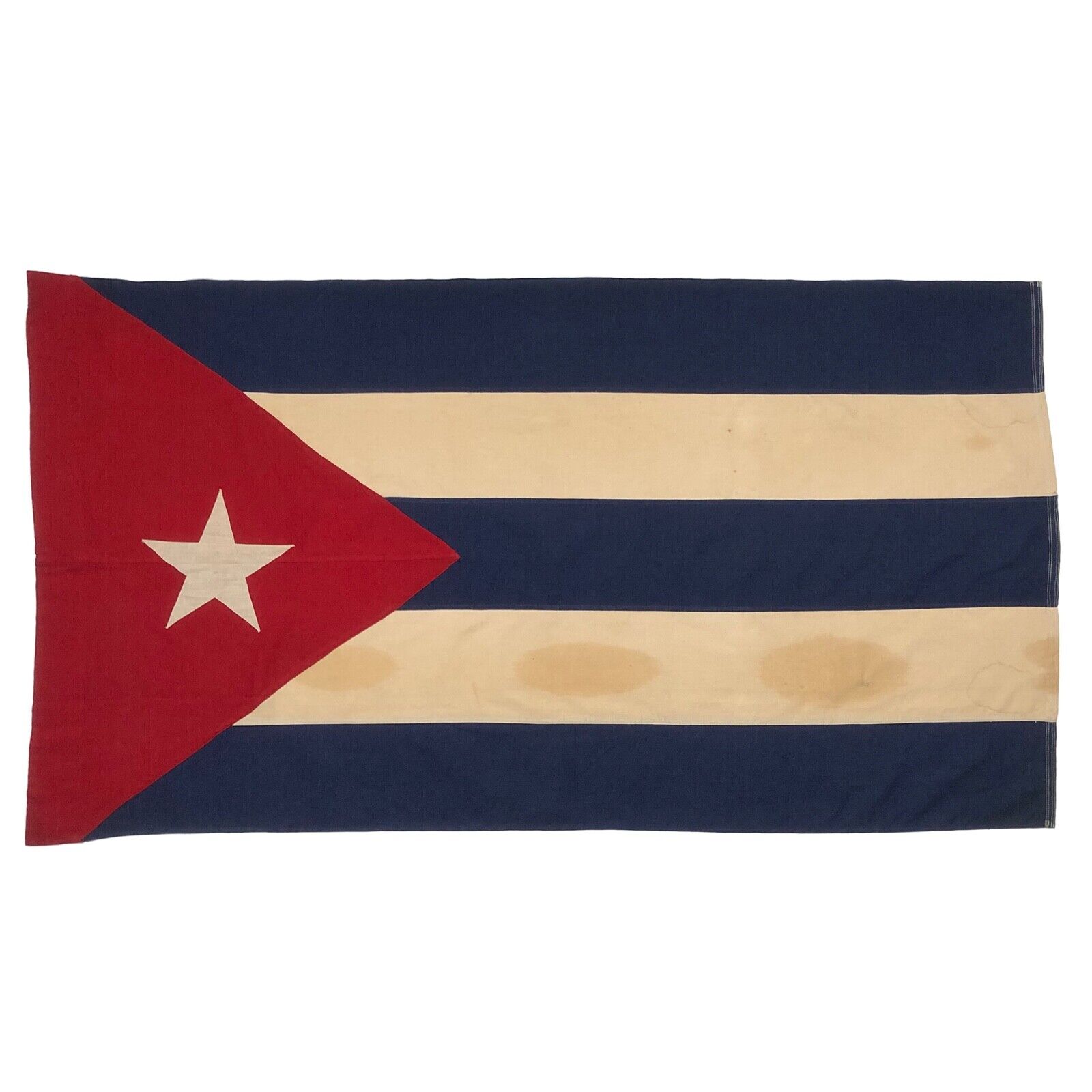 Vintage Sewn Cotton Cuba Flag Old Cloth Decor Cuban Textile Art Distressed
