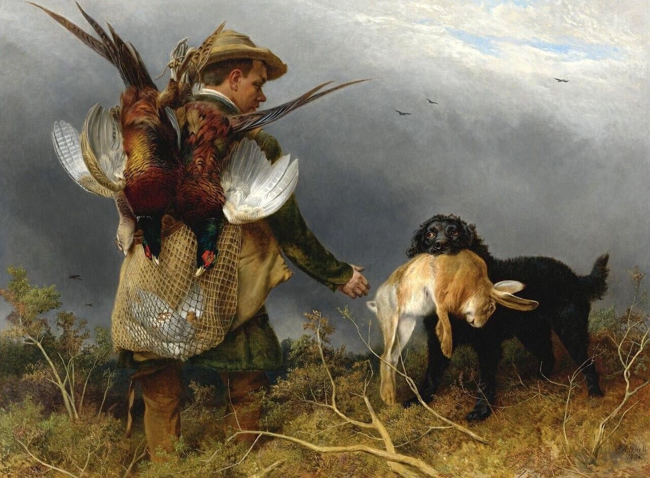 Oil painting Shooting-the-Covers-Richard-Ansdell-Oil-Painting hunter dog birds