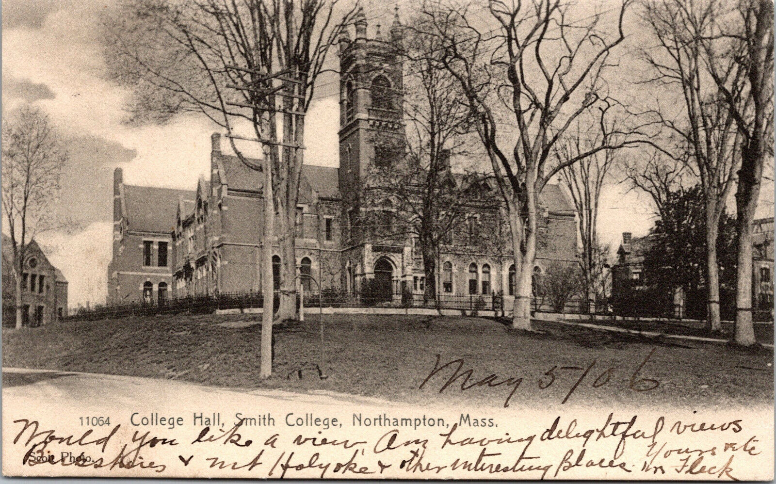 Vtg 1906 College Hall Smith College Northampton Massachusetts MA Postcard