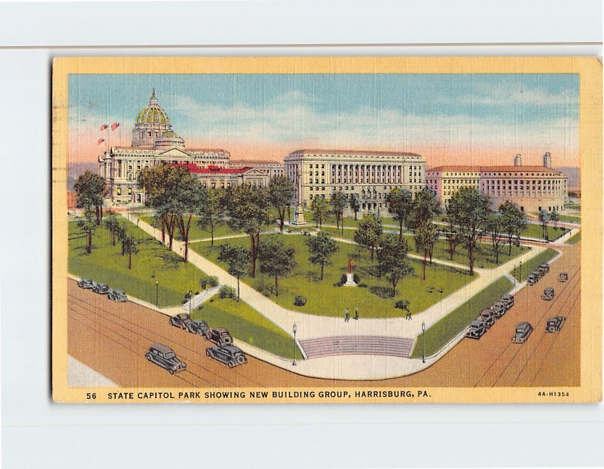Postcard State Capitol Park Showing New Building Group Harrisburg Pennsylvania