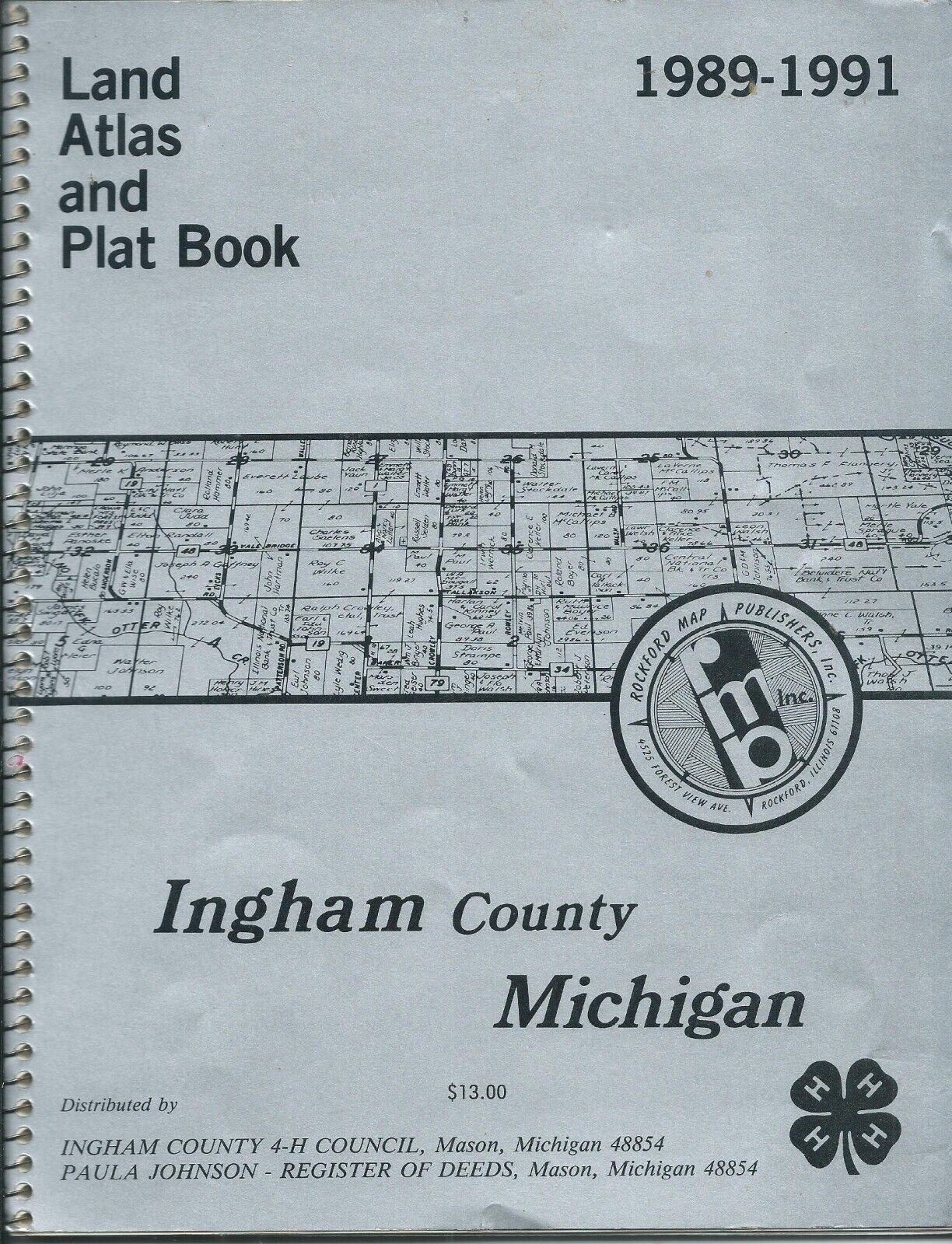 1989-1991 vintage INGHAM COUNTY Michigan LAND ATLAS & PLAT BOOK Maps Ads 72pages