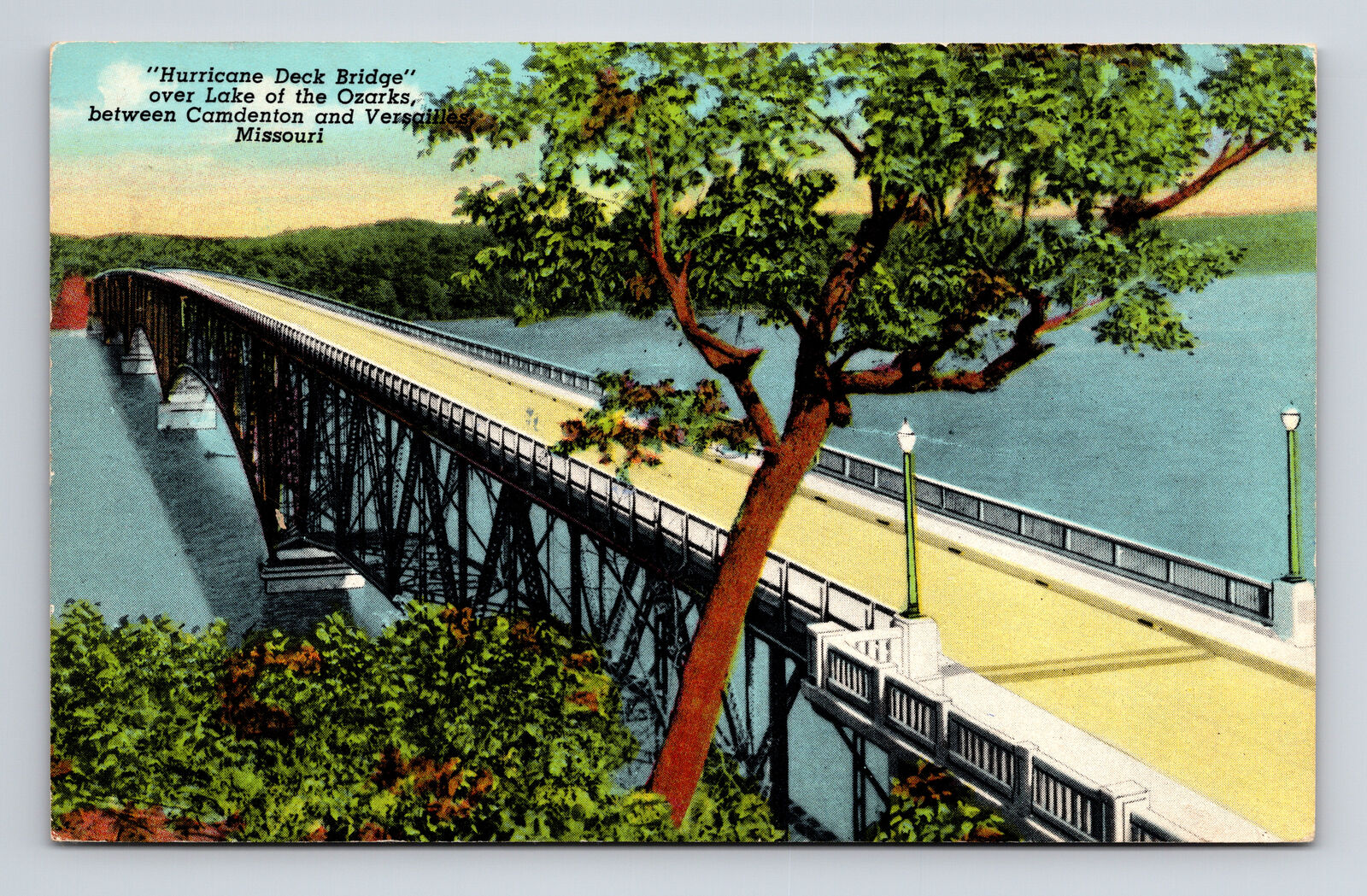 c1956 Chrome Postcard Lake of the Ozarks MO Missouri Hurricane Deck Bridge