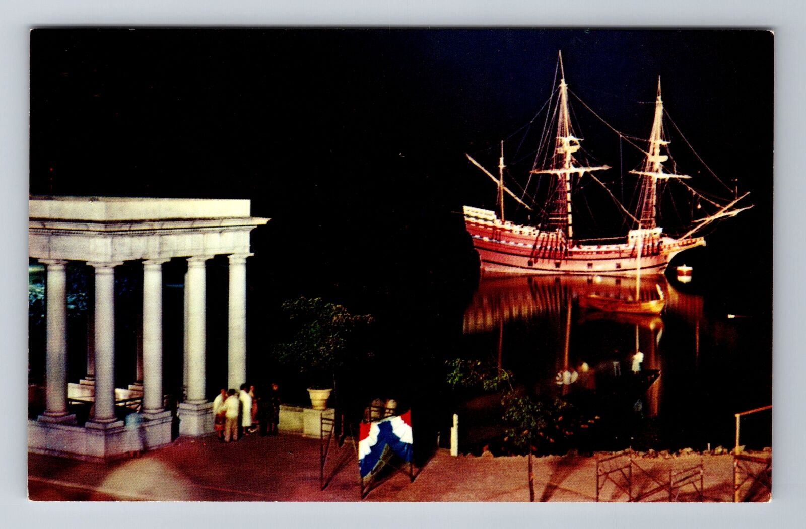 Mayflower II At Night, Ship, Transportation, Antique, Vintage Souvenir Postcard