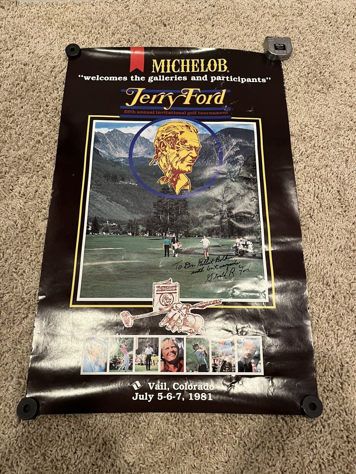 President Gerald Jerry Ford golf tournament poster 1981 Signed Vail Colorado 