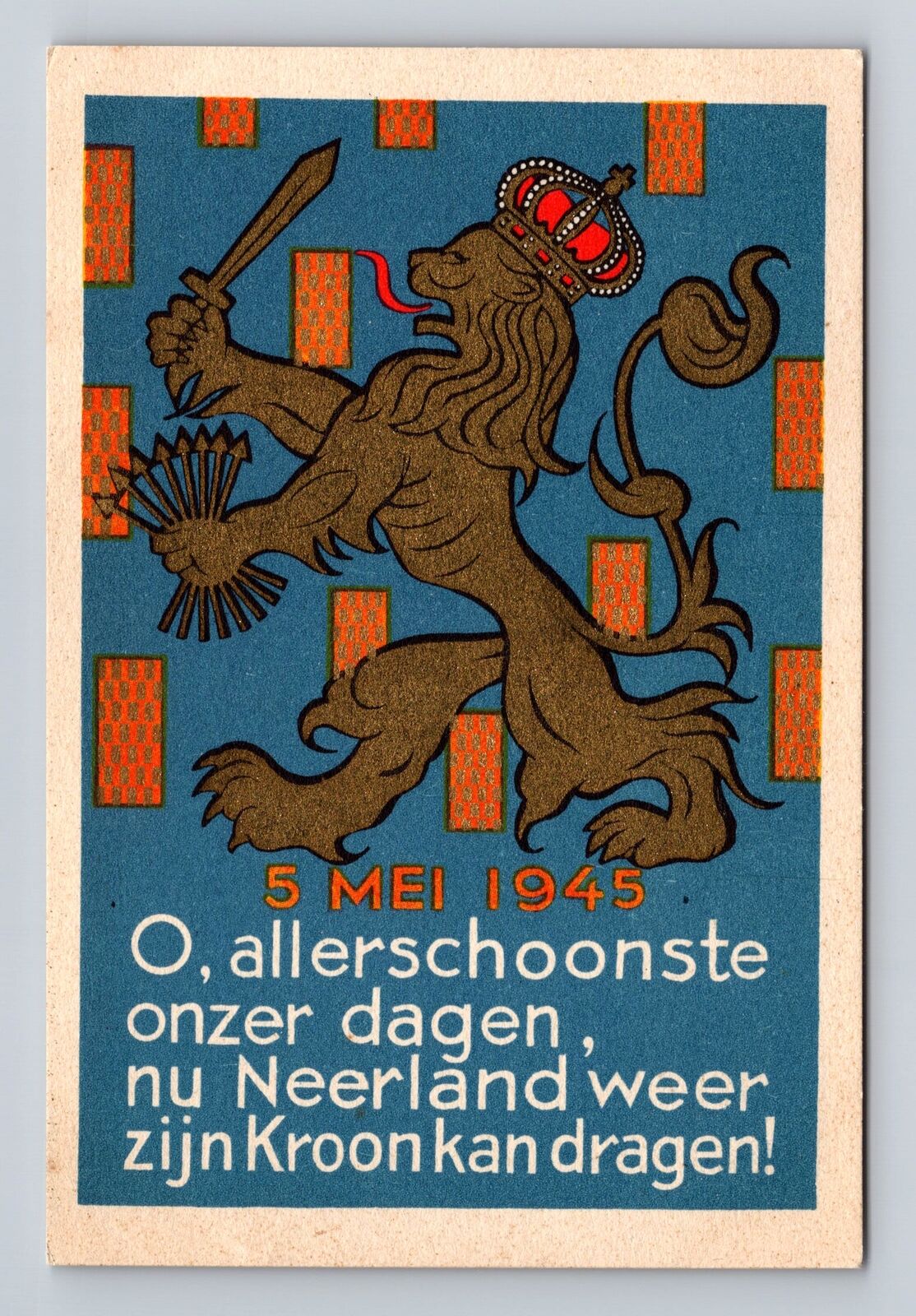 Netherlands Liberation after WWII Celebration Lion Vintage c1945 Postcard