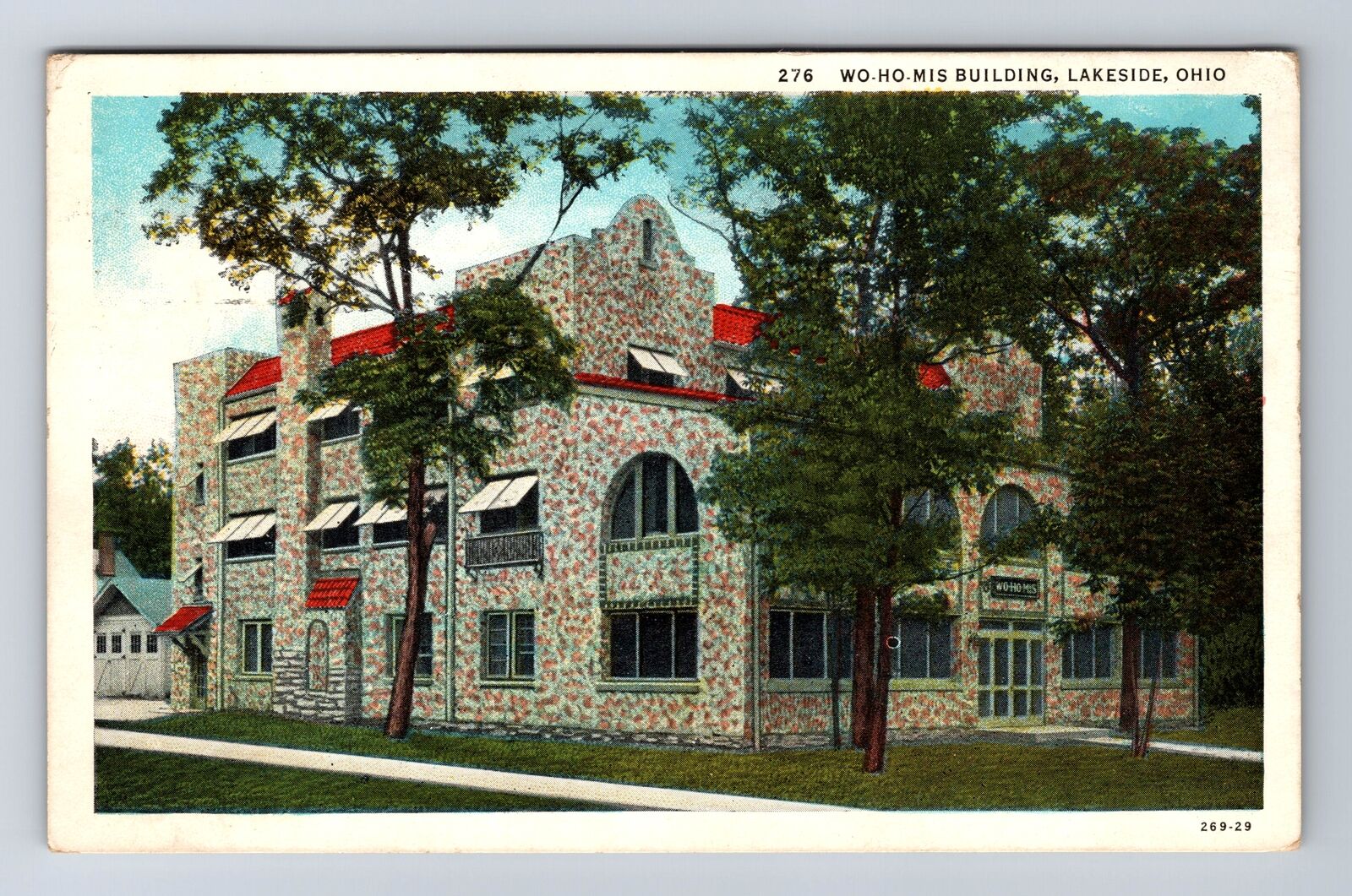 Lakeside OH-Ohio, Wo-Ho-Mis Building, Antique, Souvenir Vintage c1937 Postcard