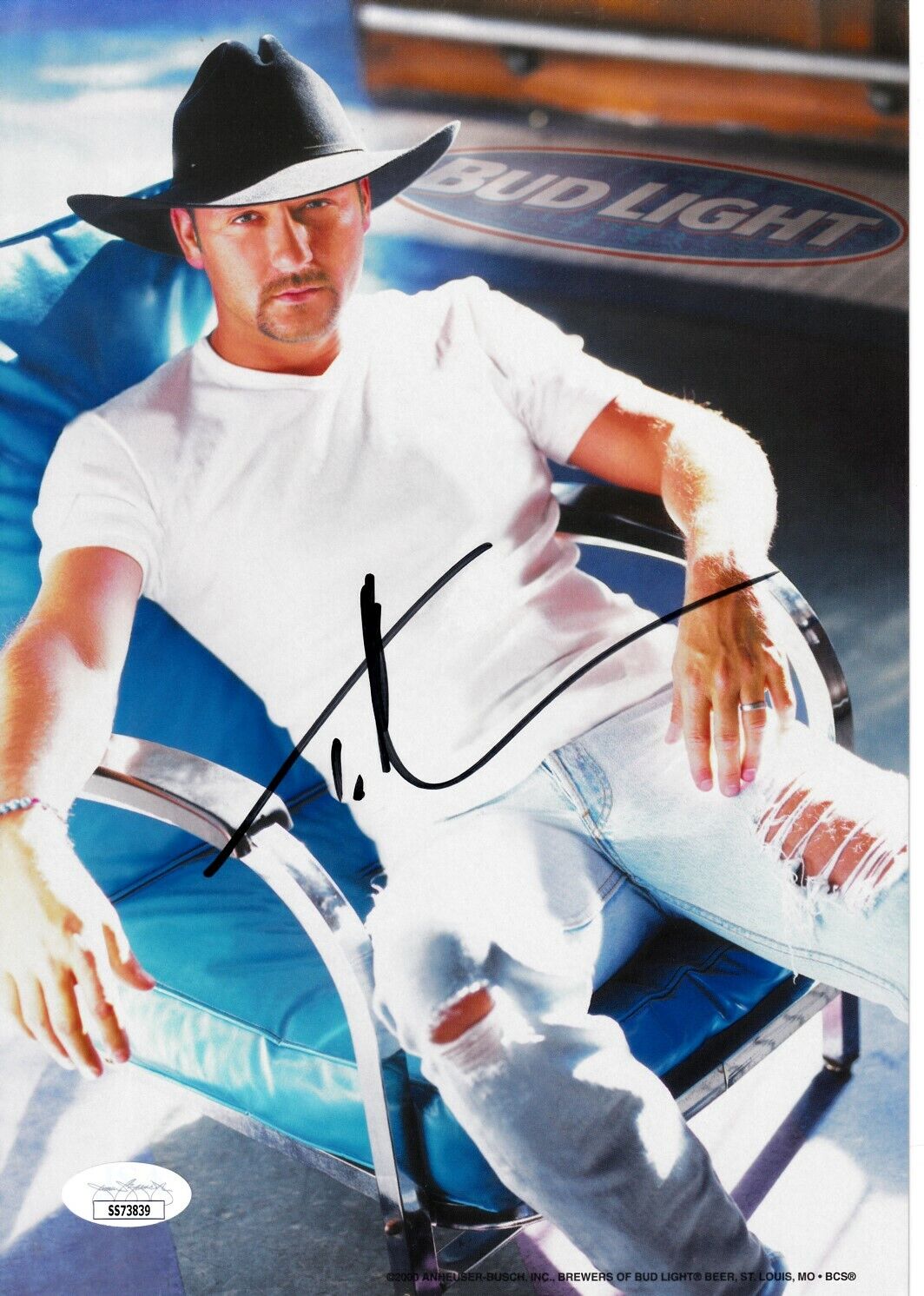 Tim McGraw autographed signed autograph auto Bud Light 7x10 promo photo JSA COA