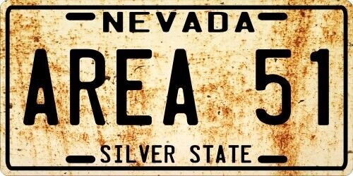 Area 51 Nevada Weathered Aluminum Nostalgic 1960's License Plate