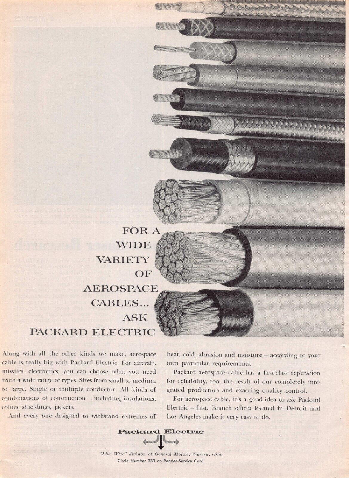 Aerospace Cables By Packard Electric Trumbull County Warren Ohio Vtg Magazine Ad