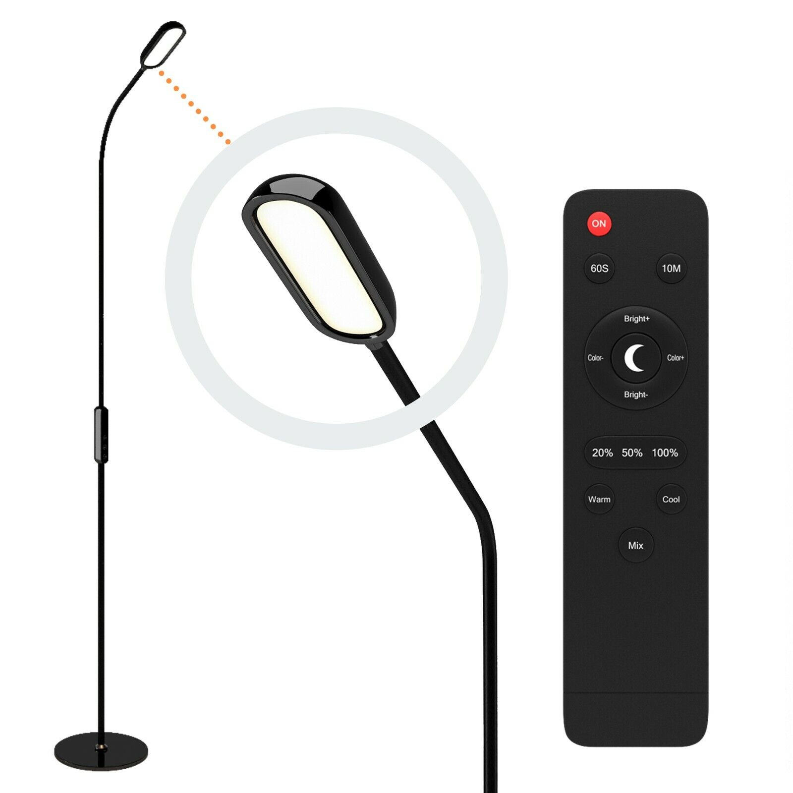 LUSTRAT LED Adjustable Flexible Gooseneck Floor Lamp with Remote - Reading Lamp
