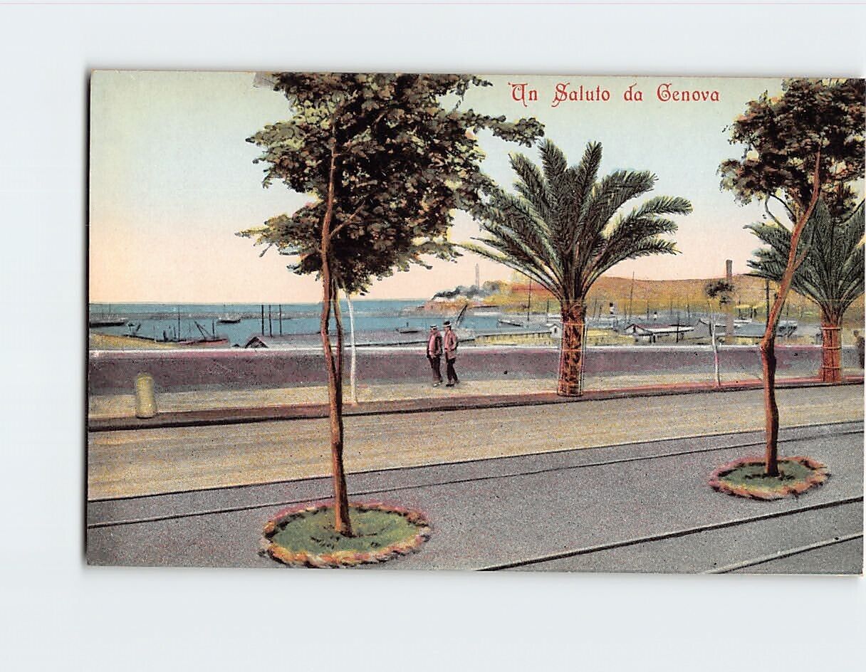 Postcard Beautiful Promenade Greetings from Genoa Italy