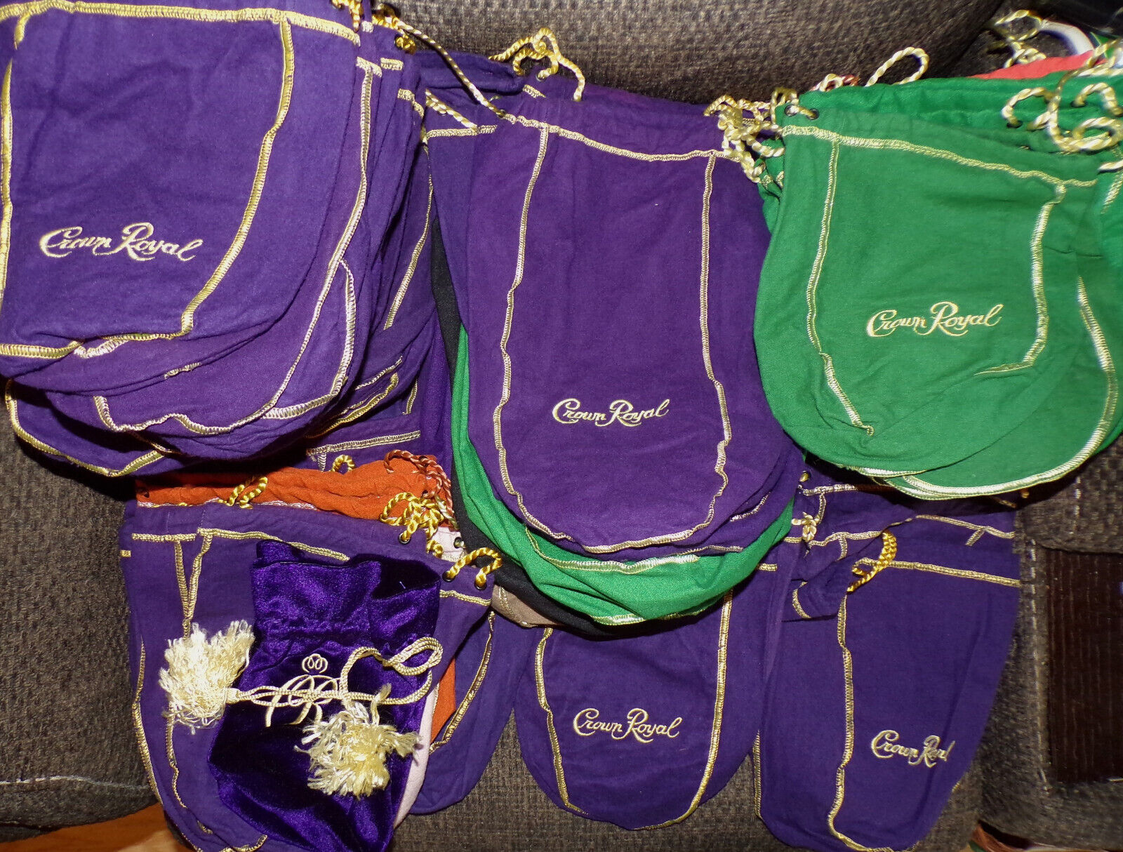 Lot of 108 Crown Royal Bags of Various Colors/Sizes