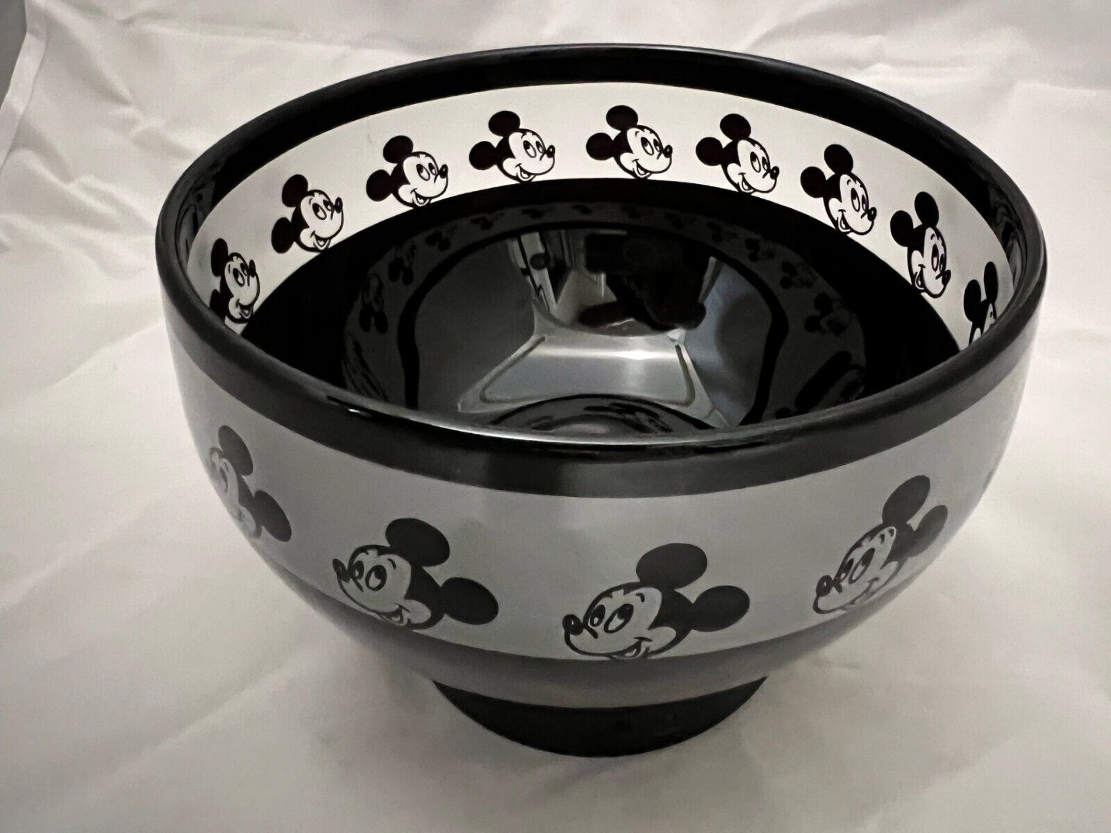 Disney Mickey Icon Silhouette Black Glass Artisan Bowl Signed By Correia *RARE*
