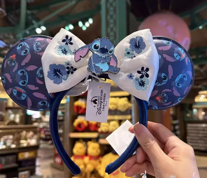 Authentic Disney 2024 Stitch bow Minnie Mouse ears headband disneyland shanghai