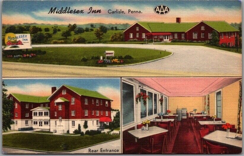 CARLISLE, Pennsylvania PA Postcard MIDDLESEX INN Route 11 Roadside Linen c1950s