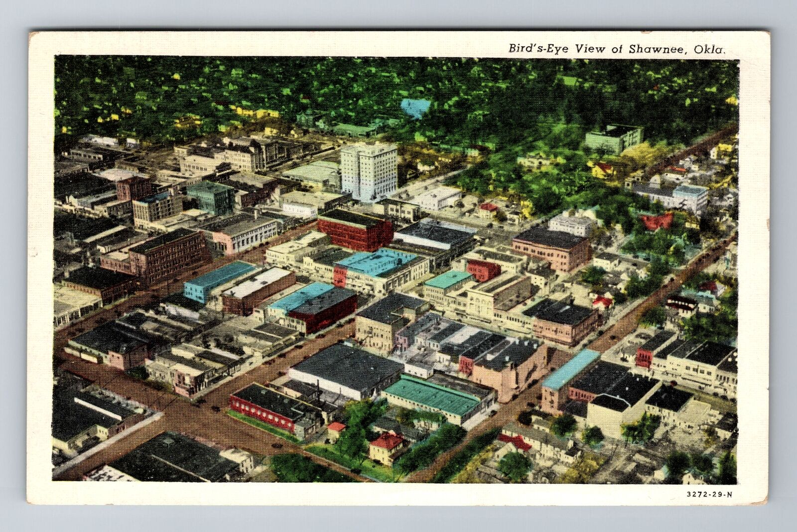 Shawnee OK-Oklahoma, Aerial Of Town Area, Antique, Vintage Souvenir Postcard