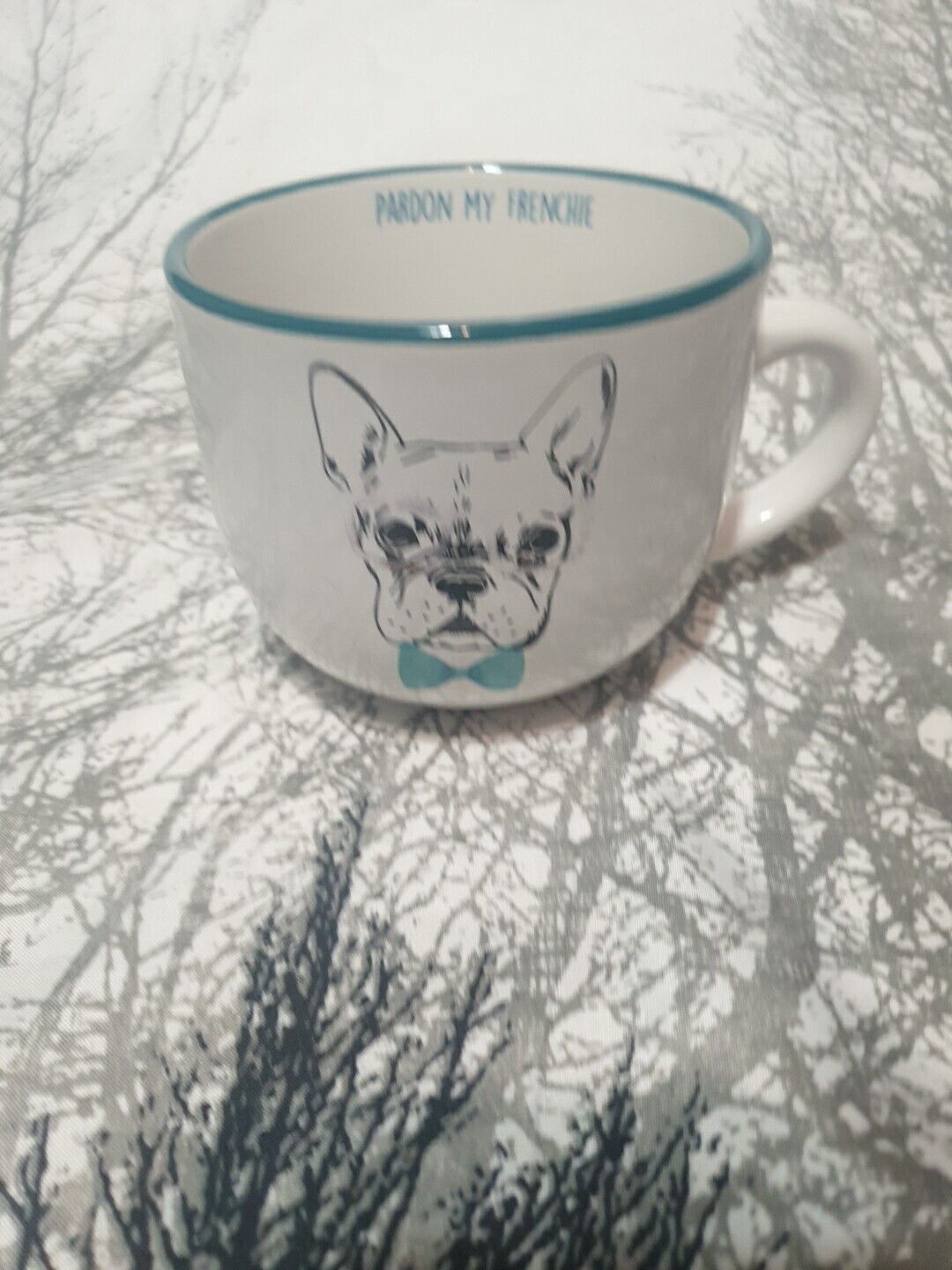 Pardon My Frenchie Coffee Mug Cup 16 Oz White French Bulldog Bowtie Glasses