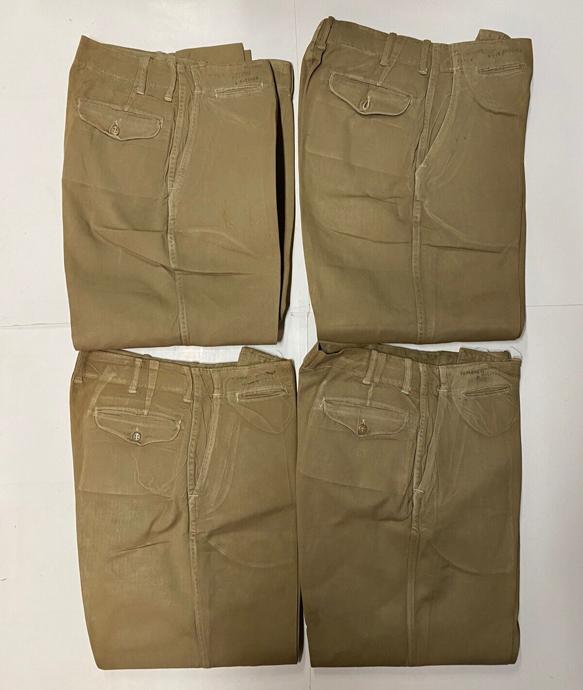 Lot of 4 Vintage WW2 Pants Size 28 X 28 Khaki Twill Cotton 1940s Button Fly USMC