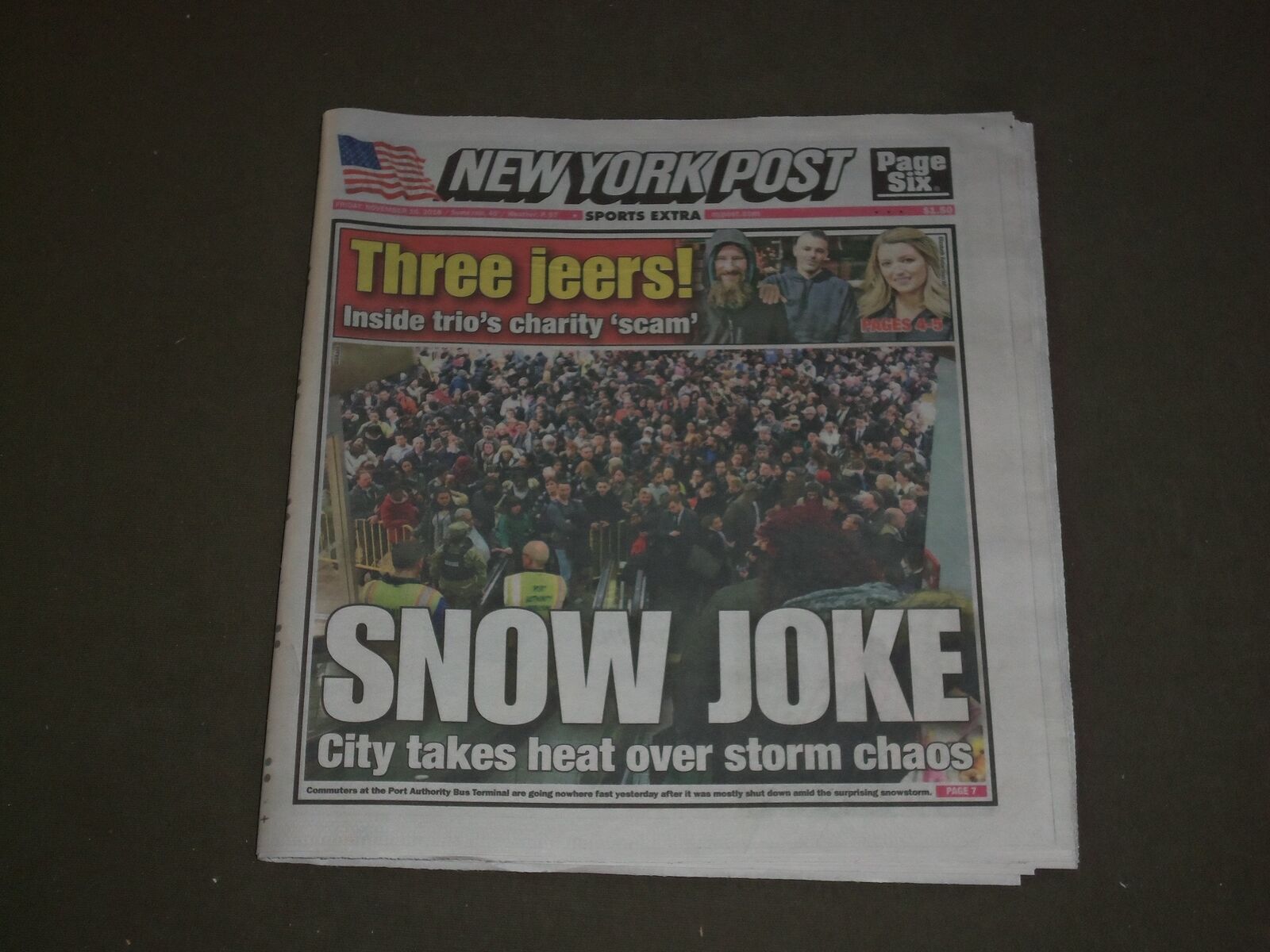 2018 NOVEMBER 16 NEW YORK POST NEWSPAPER - NYC TAKES HEAT OVER SNOW STORM CHAOS