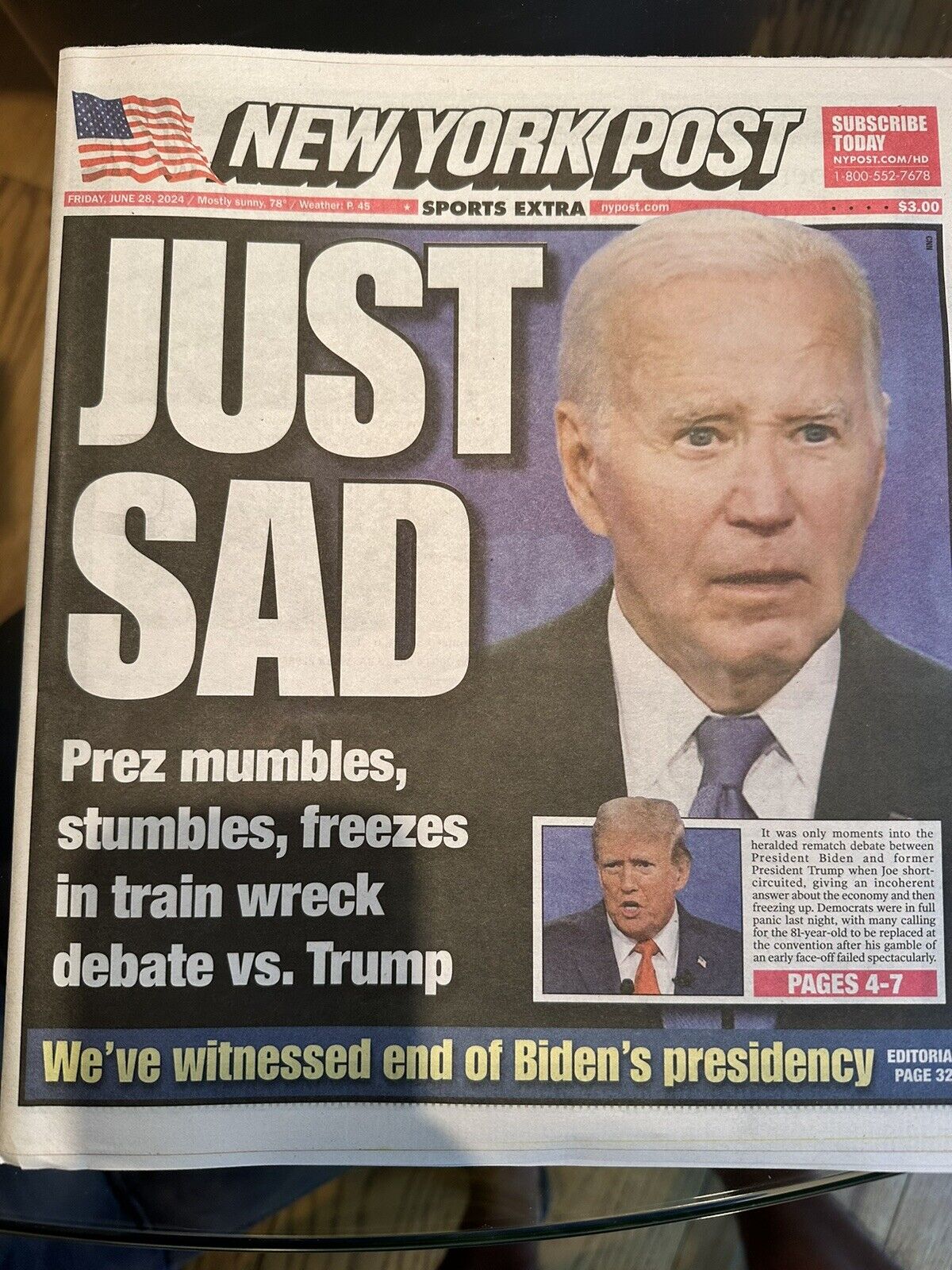 NEW YORK POST JUN 28 Joe Biden Just Sad President Debate Loss To Donald Trump