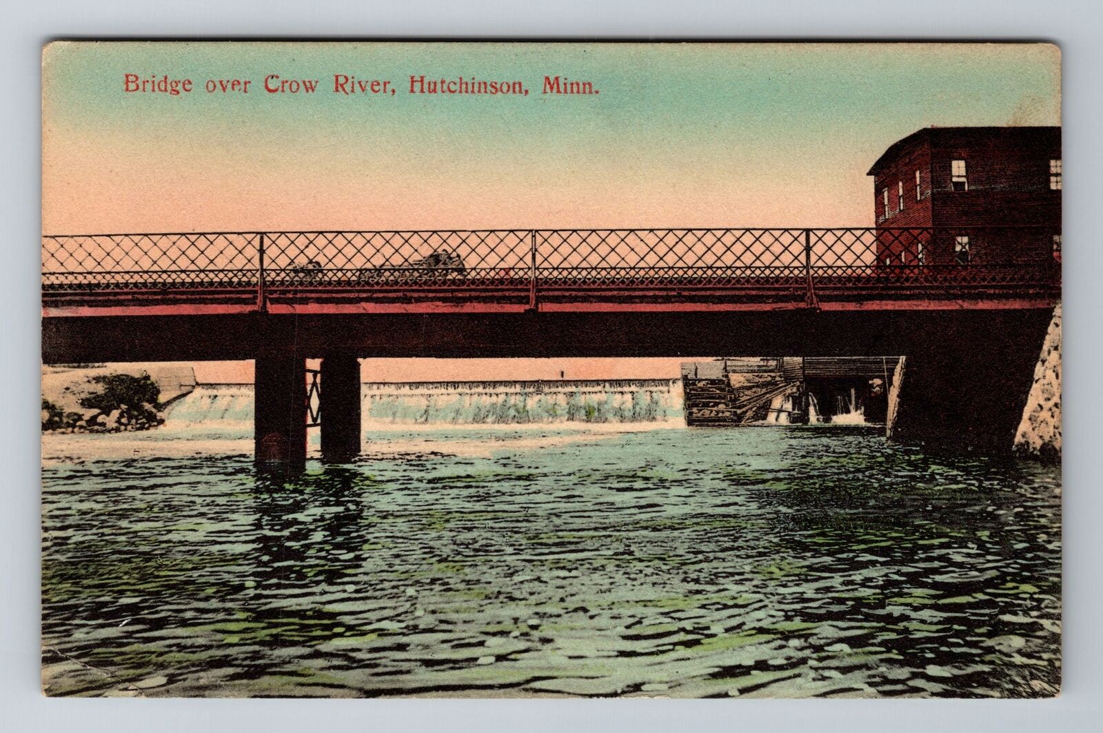 Hutchinson MN-Minnesota, Bridge over Crow River, Antique Vintage Postcard