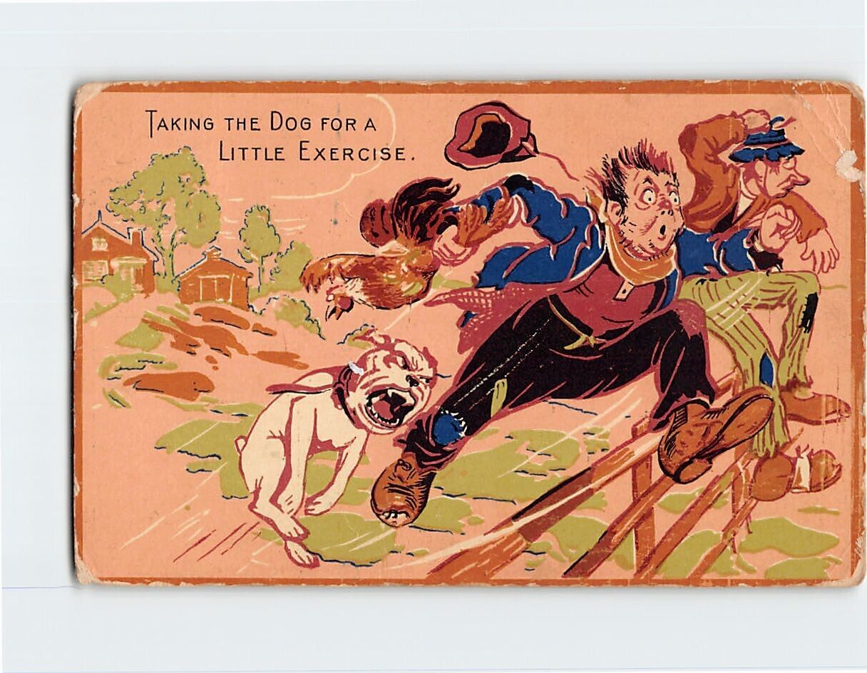 Postcard Taking The Dog For A Little Exercise with Humor Comic Art Print