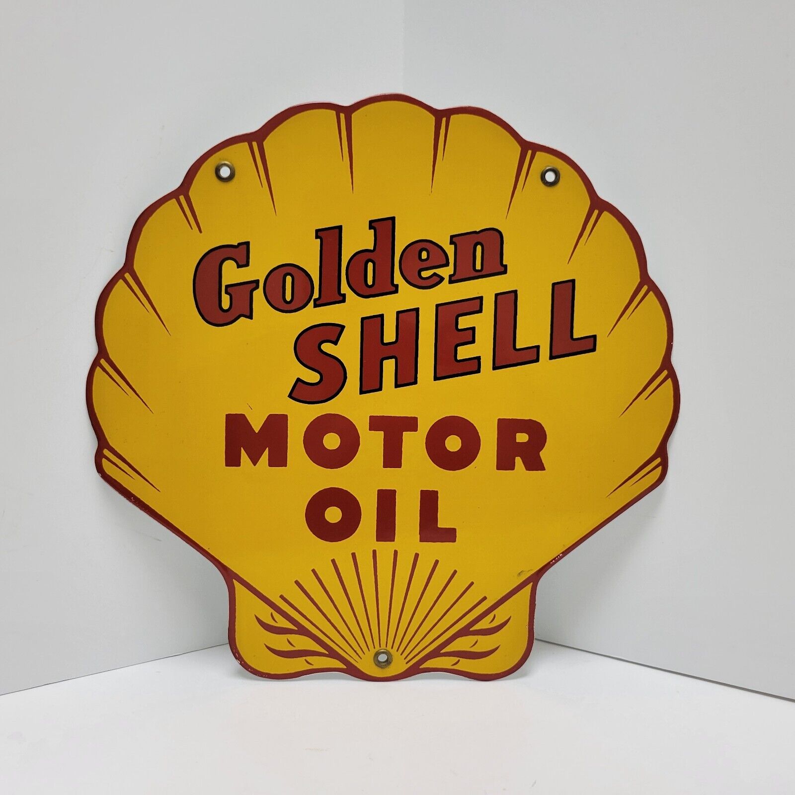 Golden Shell Motor Oil Clam Gas Station Porcelain Pump Plate Dealer Sign Garage