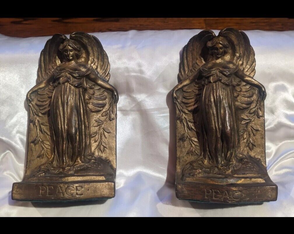 Rare Antique 1915 Bronze S Morani Peace Angels Statue Sculpture Bookends 