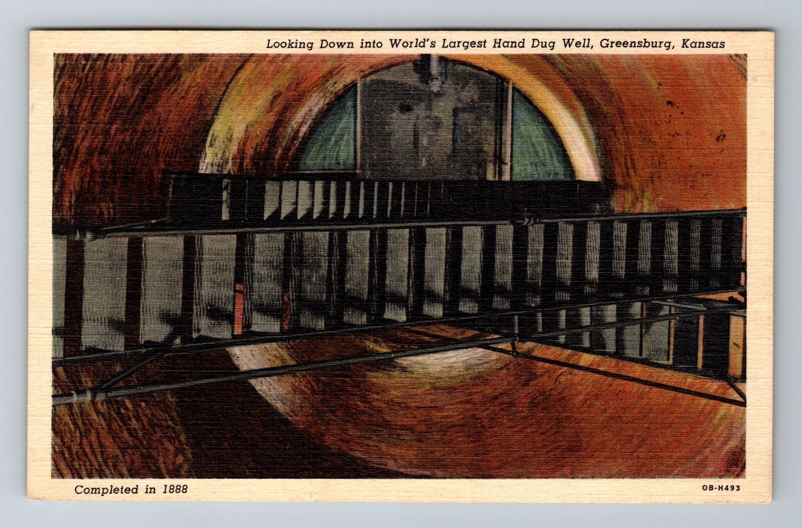 Greensburg KS-Kansas, Looking Down Into Largest Hand Dug Well, Vintage Postcard