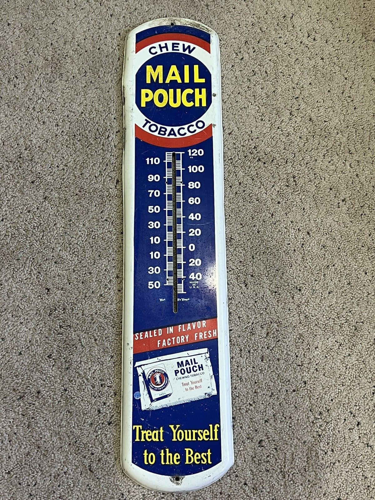 Vintage Mail Pouch Tobacco Metal Hanging Wall Thermometer / Sign 38