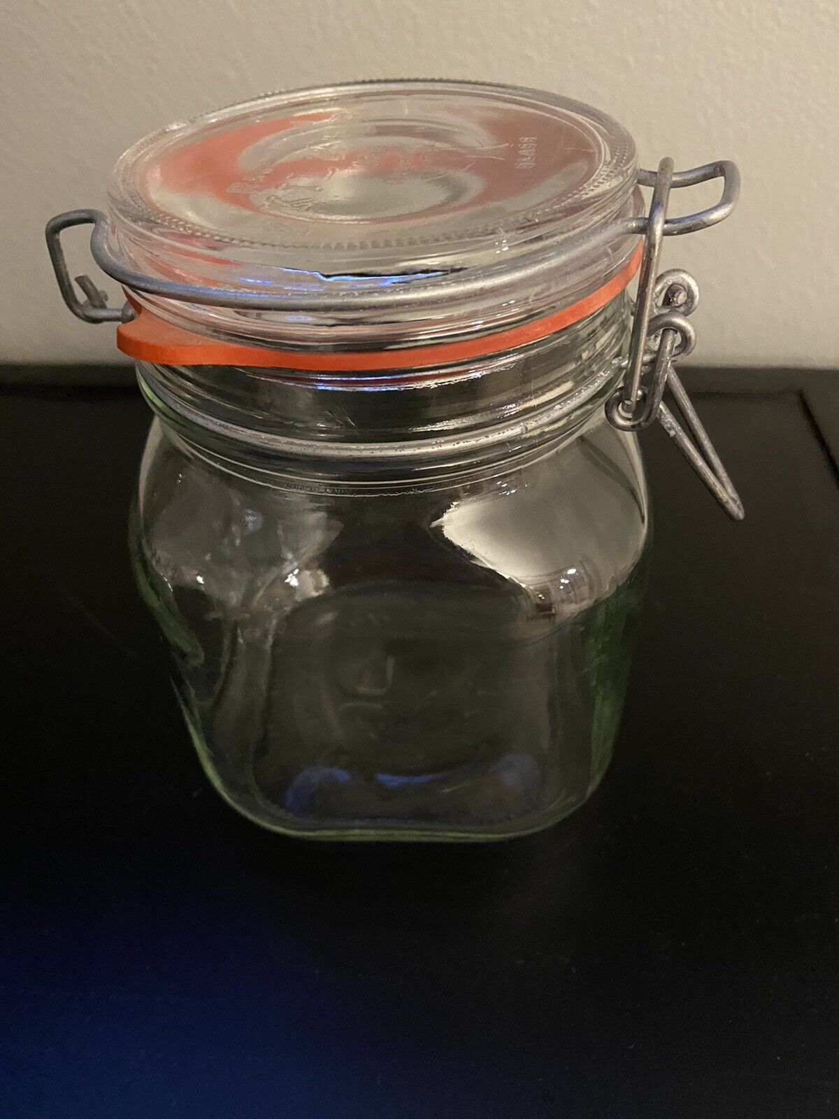Vintage Kilmer Ravenhead jar made in England 6” Glass Wire-closure