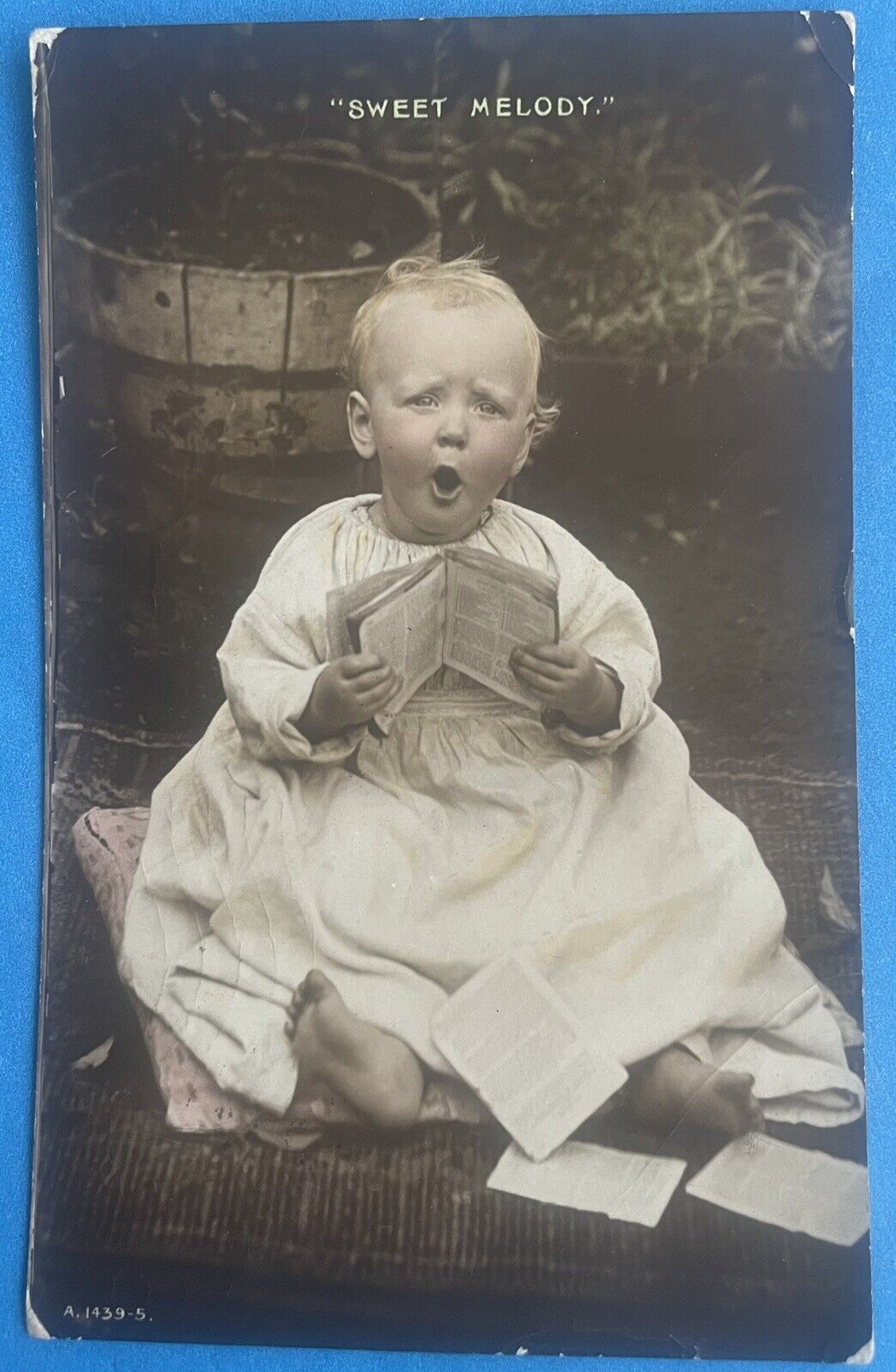 Vintage RPPC “Sweet Melody” Postcard - Singing Child, Early 1900s, Hand-Tinted